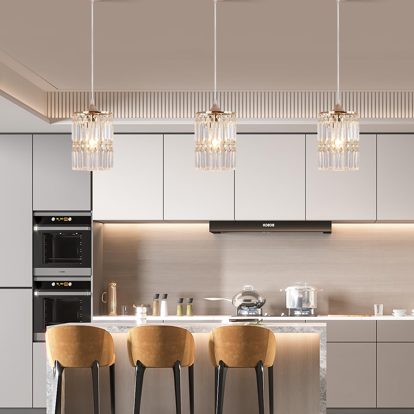 Crystal Ceiling Pendant Light Fixture - Modern Gold Hanging Chandelier for Living Room, Dining Room, Kitchen & Hallway | Perfect for Home Decor, Restaurant Lighting & Interior Design