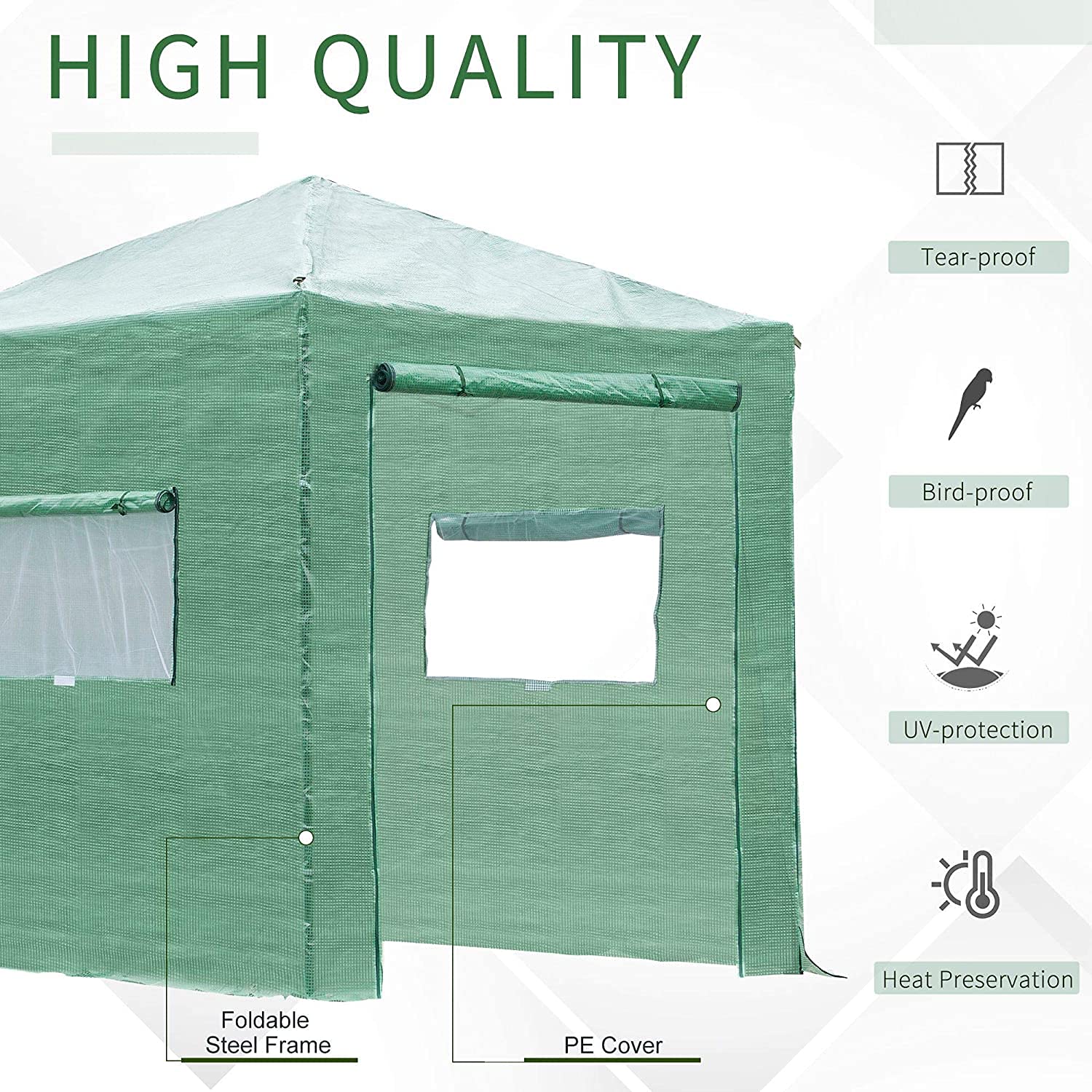 HOMVENT 8' x 8' Portable Walk-in Greenhouse Tent with Entry Doors & Roll-Up Windows - PE Cloth Outdoor Plant Shelter for Garden, Flowers, Vegetables | Perfect for Backyard Gardening, Season Extension & Plant Protection