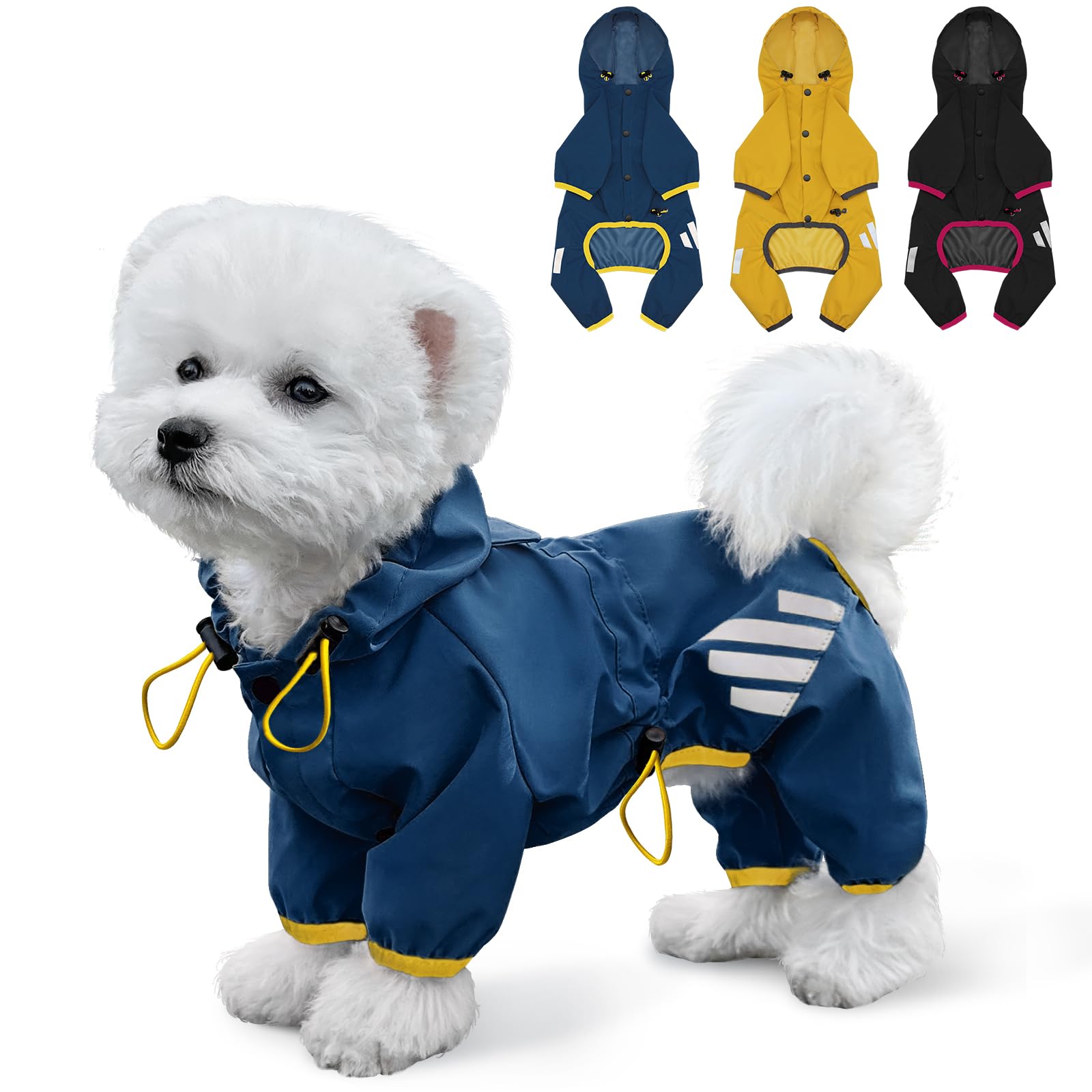 Waterproof Dog Raincoat with Hood & Reflective Strap - Lightweight Puppy Rain Jacket for Small & Medium Dogs | Leash Hole Design | Perfect for Walking in Rainy Weather (Blue, Size S)
