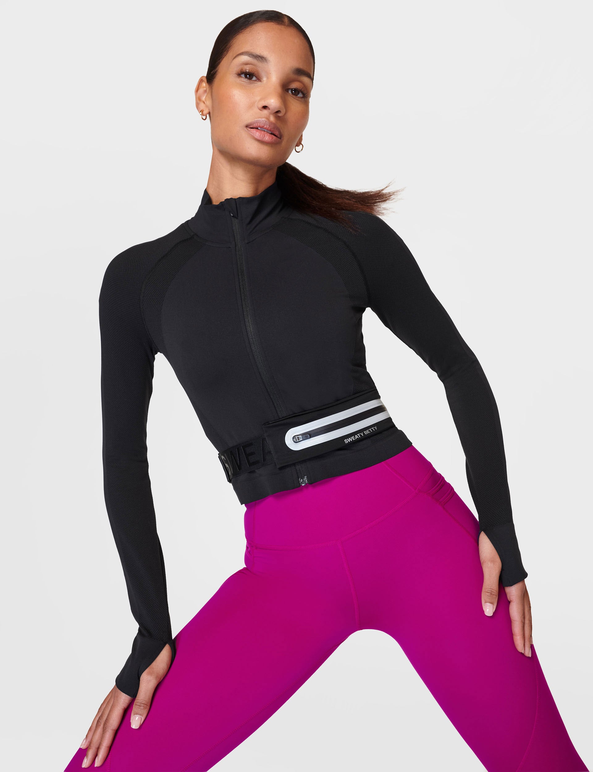 Seamless Zip-Up Gym Crop Top for Women - Black | Workout, Yoga & Running Activewear