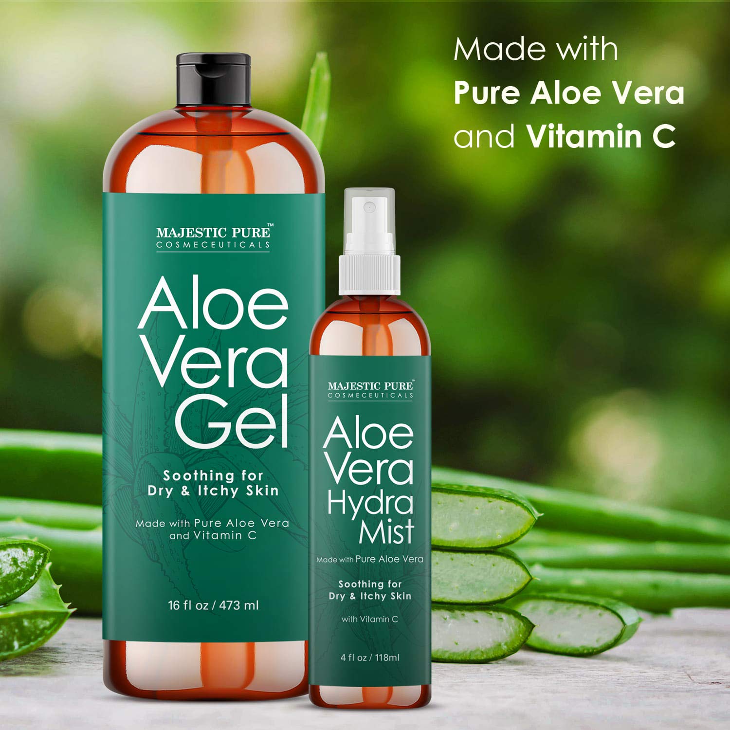 Majestic Pure Aloe Vera Gel & Hydrating Mist Set - 16oz Cold Pressed Aloe Gel + 4oz Refreshing Spray - 100% Pure Natural for Hair Growth, Face, Body & Skin Care - Perfect for Sunburn Relief, Daily Moisturizing & Post-Workout Refreshment