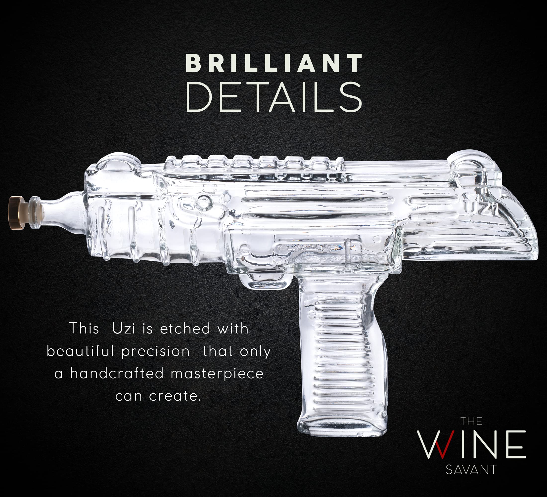 Uzi Submachine Gun Whiskey Decanter Set with 4 Glasses - Unique Gun-Themed Liquor Decanter & Glass Gift Set for Men - Perfect for Bourbon, Scotch & Whiskey Lovers - Great Shooting & Firearm Enthusiast Gift for Dad, Husband - Ideal for Birthday, Anniversary, Man Cave & Bar Decor