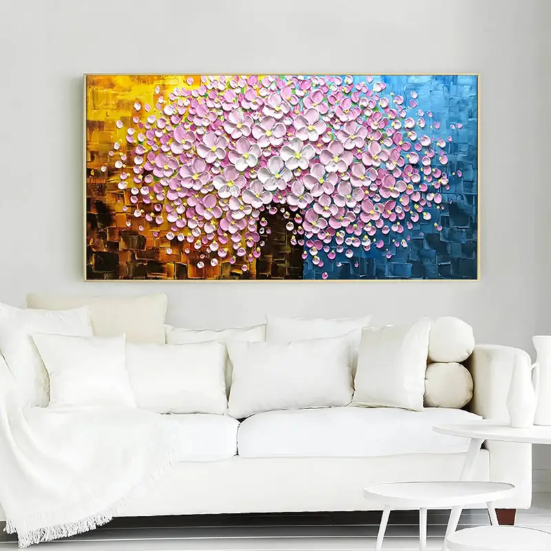 Flower and Tree Painting #FT005 - Handmade Canvas Art for Home Decor, Office Wall Art, Living Room & Bedroom Aesthetic