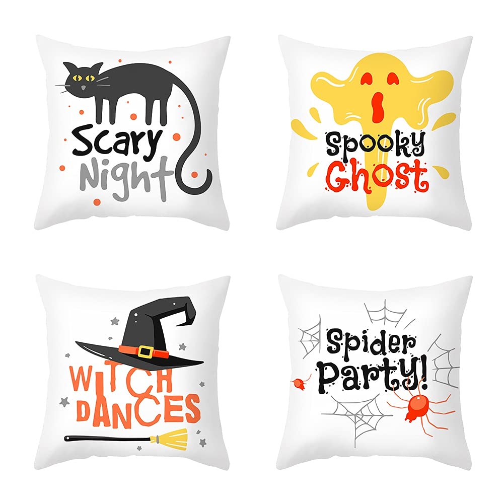 BenRan Halloween Printed Peach Skin Cushion Cover 4-Piece Set - Soft Decorative Throw Pillow Covers for Sofa, Bed, Couch - Perfect for Fall, Thanksgiving & Christmas Home Decor
