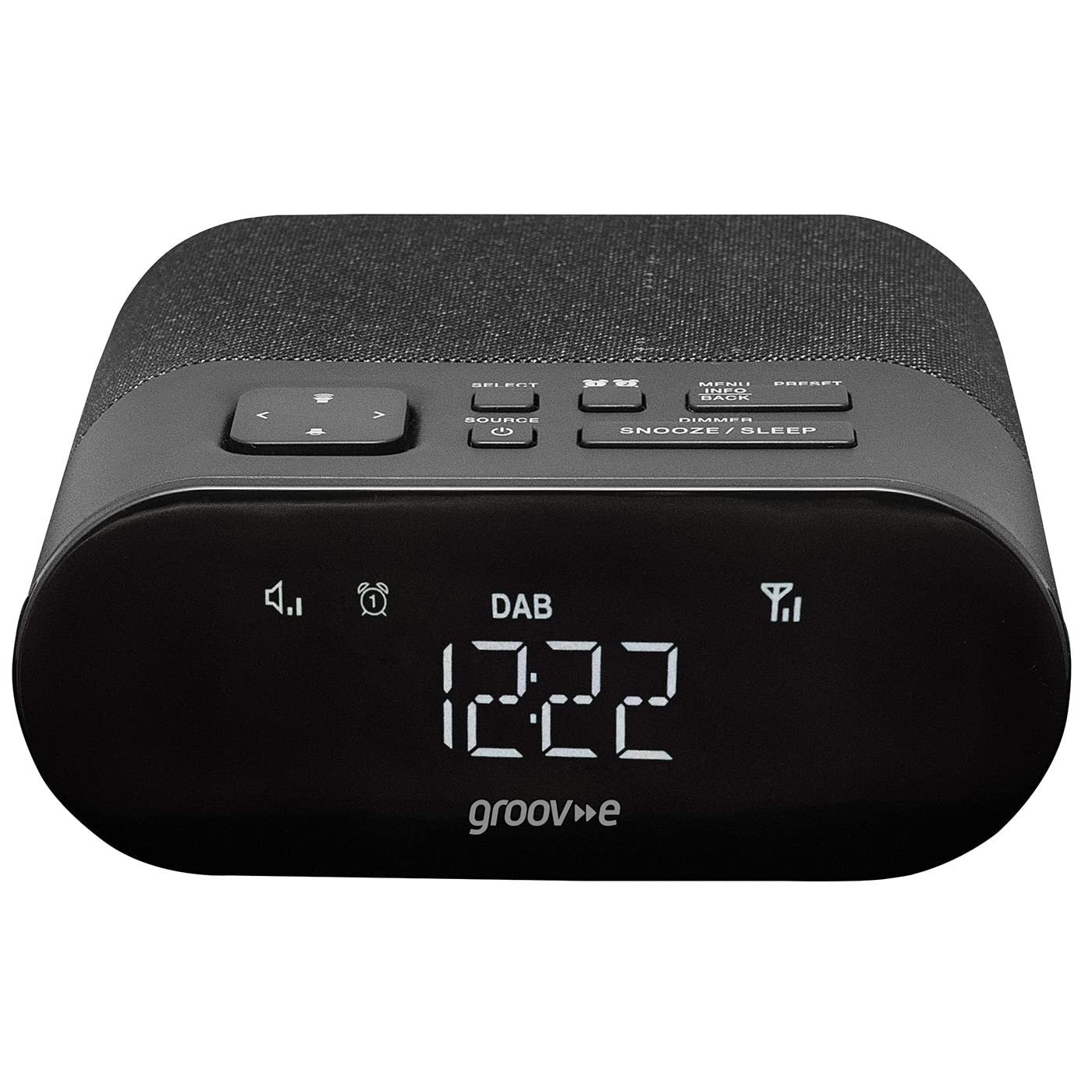 Groov-e Roma DAB & FM Digital Alarm Clock Radio with USB Charging Port, LED Display, 40 Preset Stations - Portable Bedroom Radio for Home, Office, and Travel - Black