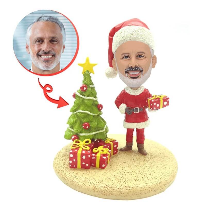 Custom Santa with Christmas Tree Bobblehead - Personalized Gift for Men, Holiday Decor & Office Desk Ornament - Perfect for Christmas Parties, Secret Santa & Festive Home Decor