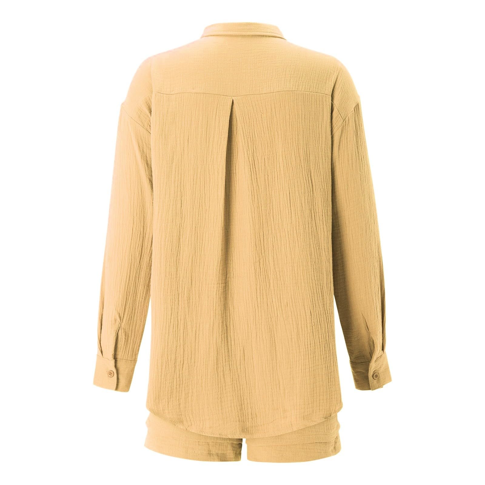 Aniywn Women's Long Sleeve Two-Piece Outfit - Sexy Cotton Linen Button Down Shirt & Shorts Set for Casual Wear, Date Night, and Summer Outfits