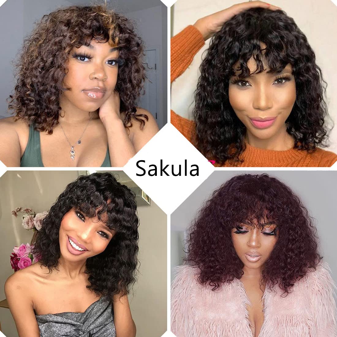 12-inch Short Curly Bob Wigs with Bangs for Black Women - 100% Human Hair Red Wig | 200g/piece 180 Density Afro Kinky Curly Hair | Glueless Lace Front Wig in Burgundy Color | Perfect for Cosplay, Daily Wear & Special Occasions