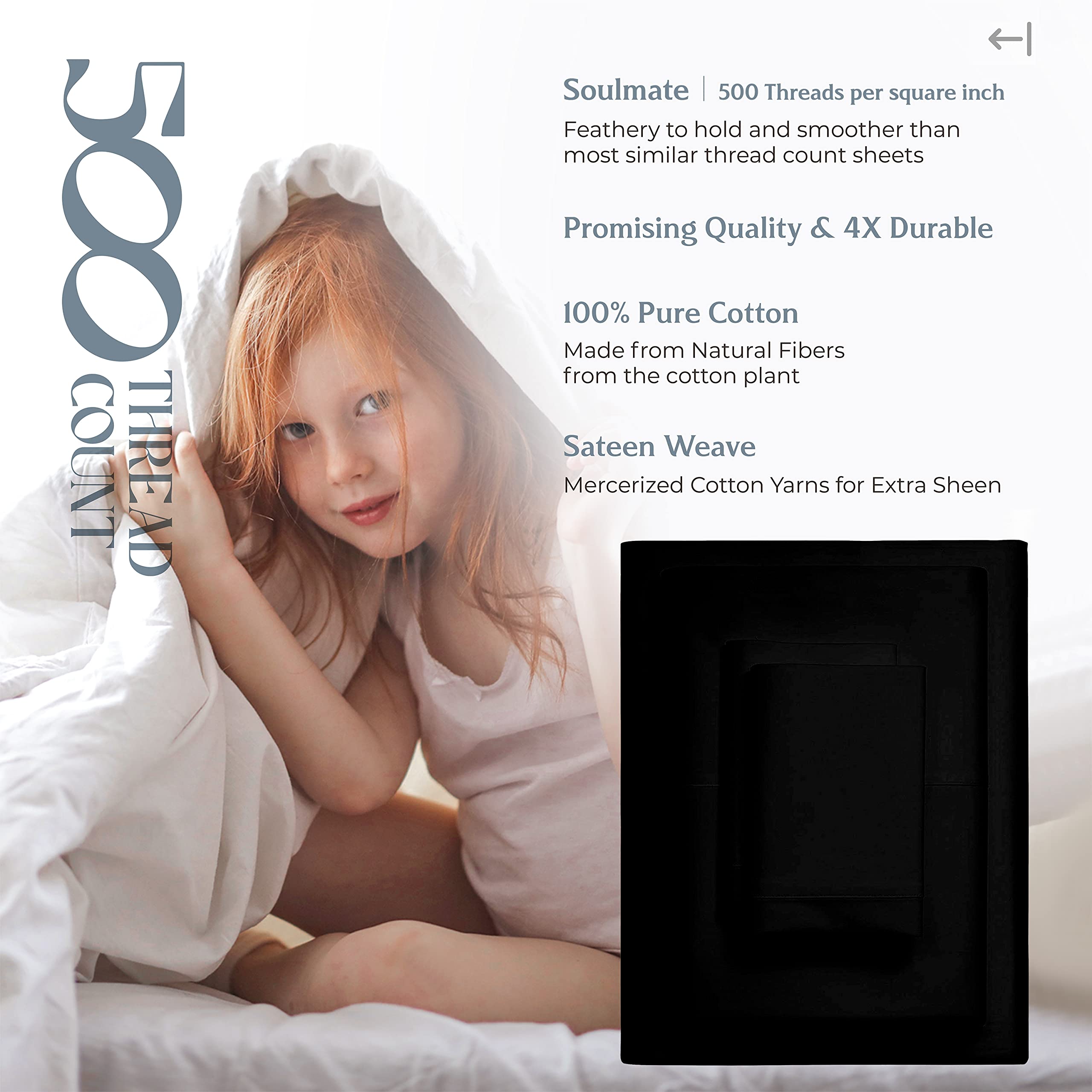 Mayfair Linen 500 Thread Count Twin XL Cotton Sheet Set - 3 Piece Soft & Cooling Sateen Bed Sheets, Hotel Quality 16