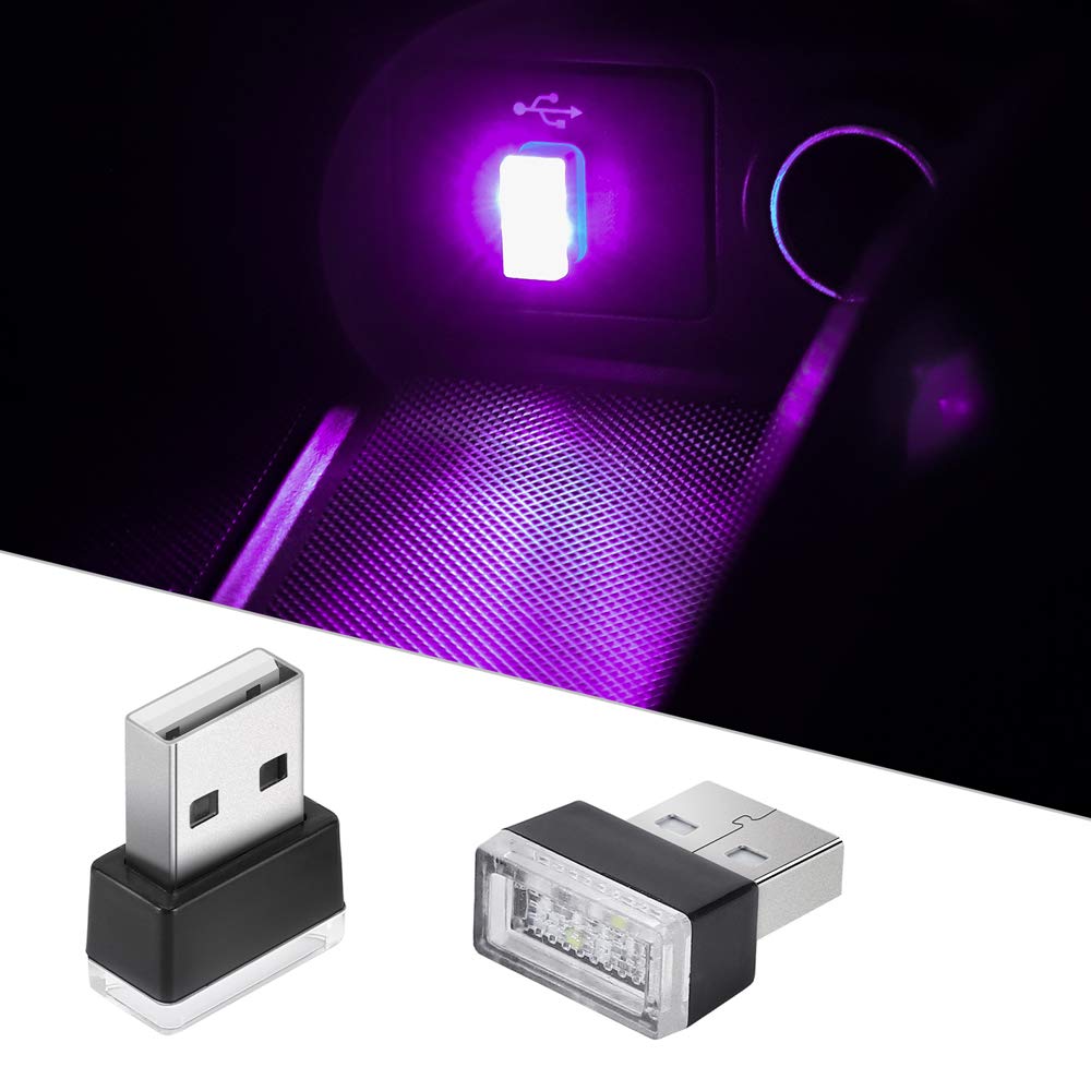 2Pcs Mini USB LED Car Ambient Lights - Purple Pink Atmosphere Lighting Kit for Car Interior Decoration, Universal Fit for All Vehicles | Night Driving, Mood Lighting, Party Decor