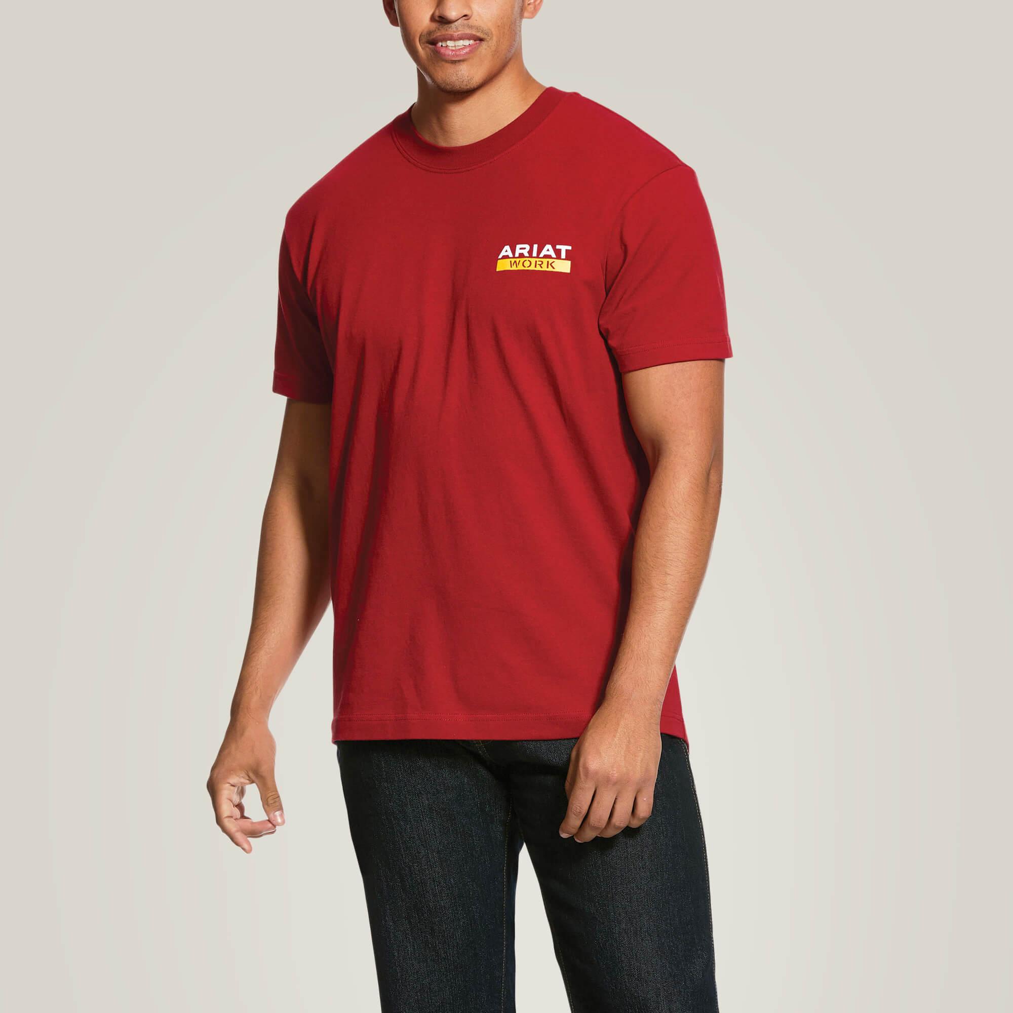 Rebar Cotton Strong Roughneck Graphic T-Shirt - Durable Workwear for Construction & Outdoor Activities - Rio Red