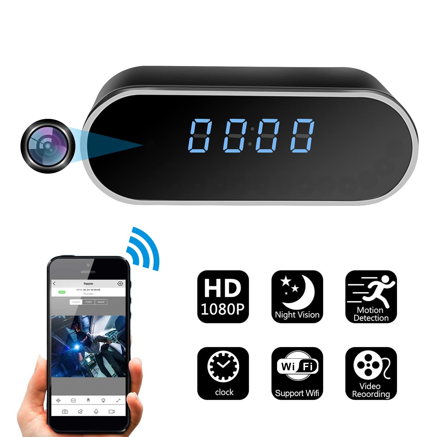 HD 1080P Hidden Spy Camera Clock - Wireless WiFi Home Security Camera with Motion Detection & Live Streaming | Nanny Cam for Home, Office, Baby Monitor & Elderly Care Surveillance