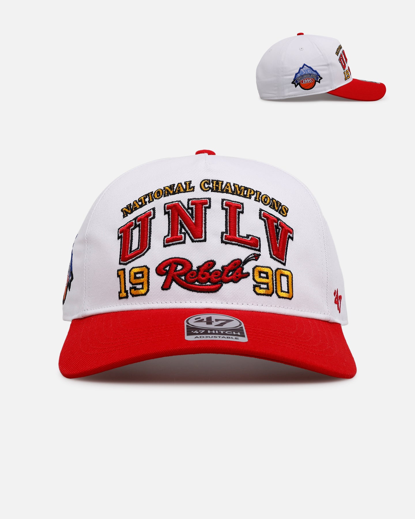 47 Brand UNLV 1990 'March Madness' Snapback Hat - White & Red Adjustable Baseball Cap for Men & Women - Perfect for Basketball Games, Sports Events and Streetwear Fashion