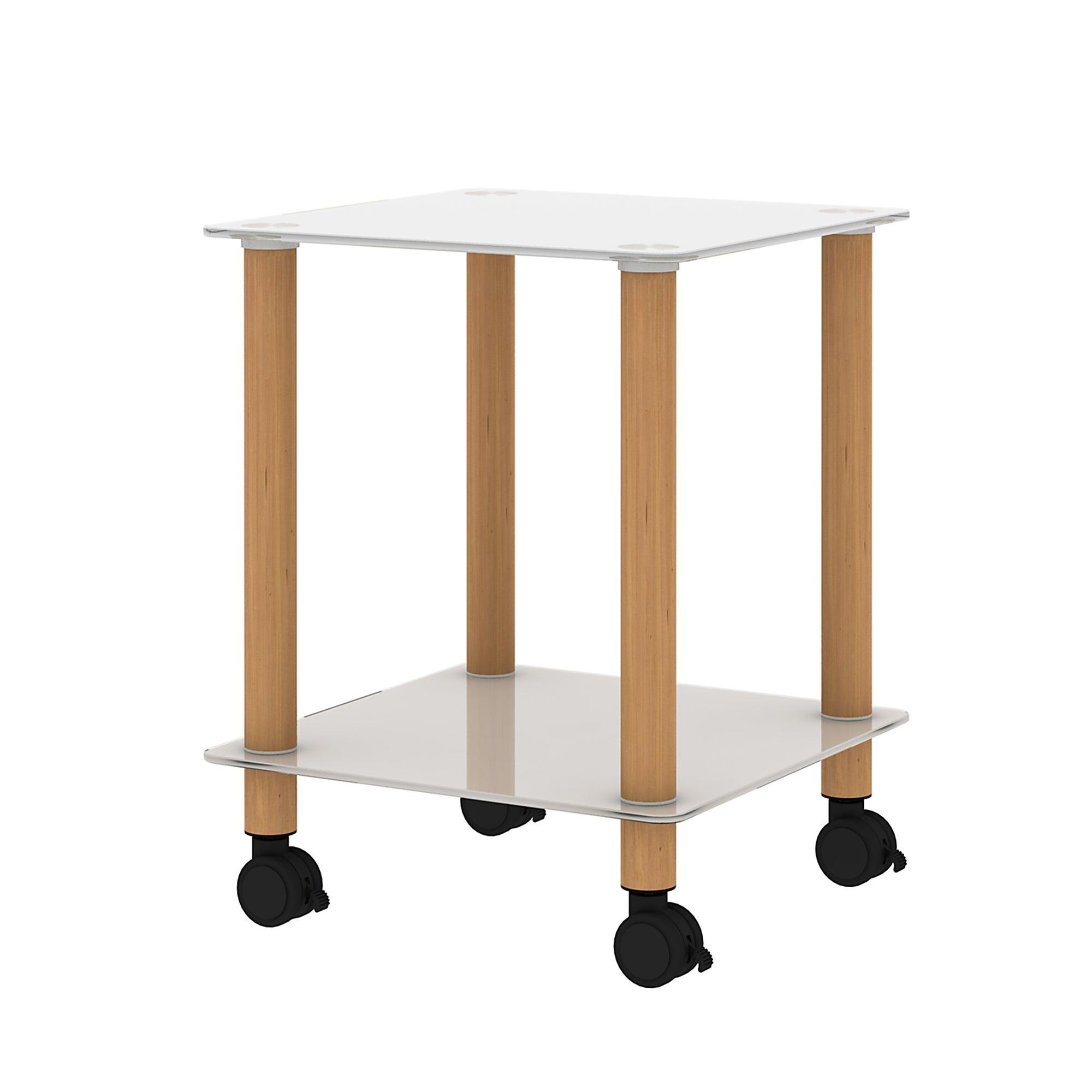 Modern White & Oak 2-Tier Side Table with Storage Shelf - Nightstand, End Table, Sofa Table for Living Room, Bedroom, Office - Space-Saving Design