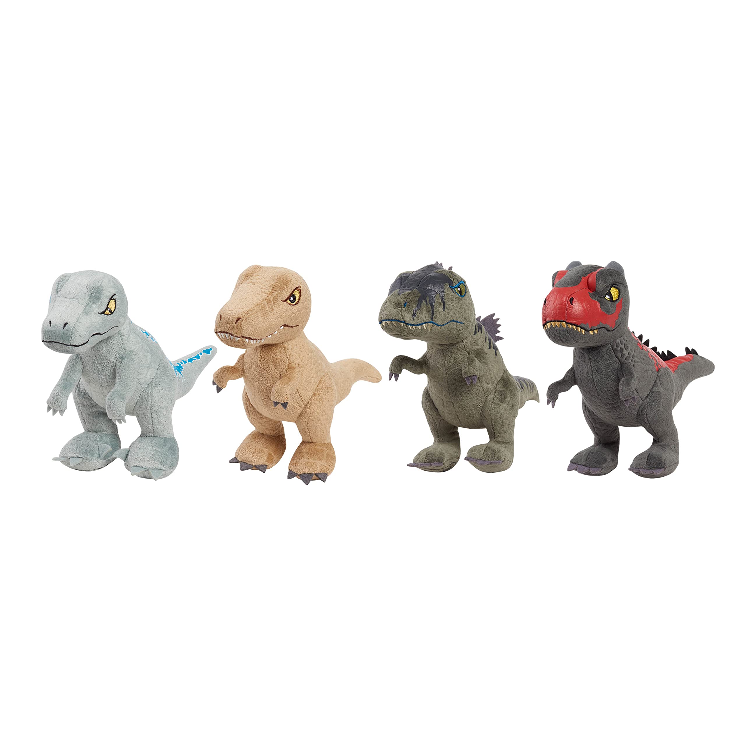 Just Play Jurassic World Plush Collector Set - 4 Pack 7 Inch Soft Dinosaur Stuffed Animals for Kids, Gift, Bedroom Decor & Playtime Fun