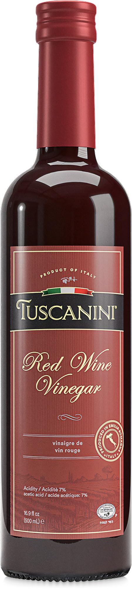 Premium Tuscanini Italian Red Wine Vinegar 16.9oz - Authentic Italy Imported Gourmet Vinegar for Salads, Marinades & Cooking | Kosher Certified for Passover | Perfect for Dressings, Pickling & Mediterranean Recipes