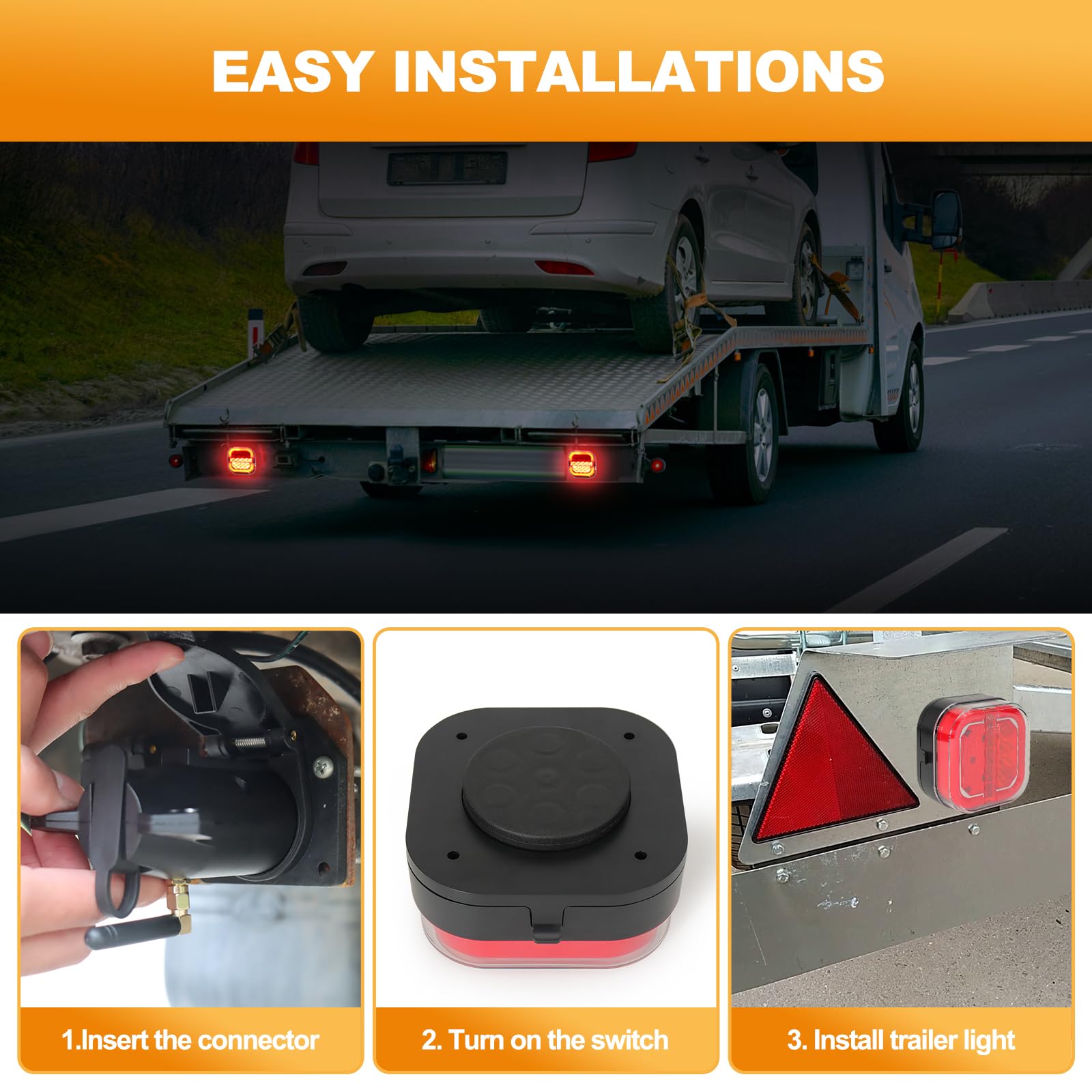 2024 Upgraded Rechargeable Wireless LED Trailer Lights - Magnetic Waterproof Tow Truck Tail Light Kit with Anti-Lost Rope for RV, Boat, Camper, Jet Ski & Caravan - Perfect for Safe Night Towing & Outdoor Adventures