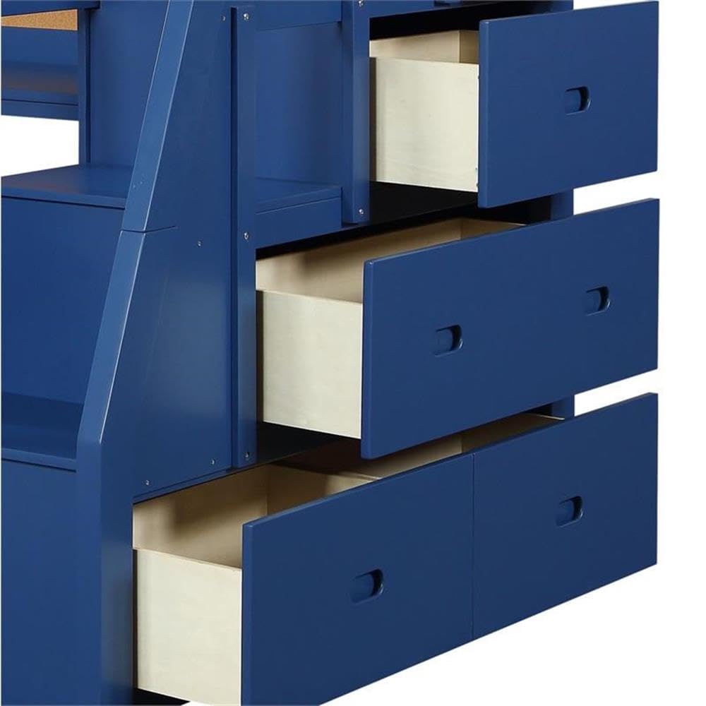 Acme Jason II Twin Wooden Loft Bed with Storage & 8 Drawers - Navy Blue - Space-Saving Kids Bedroom Furniture for Small Rooms & Dorm Organization