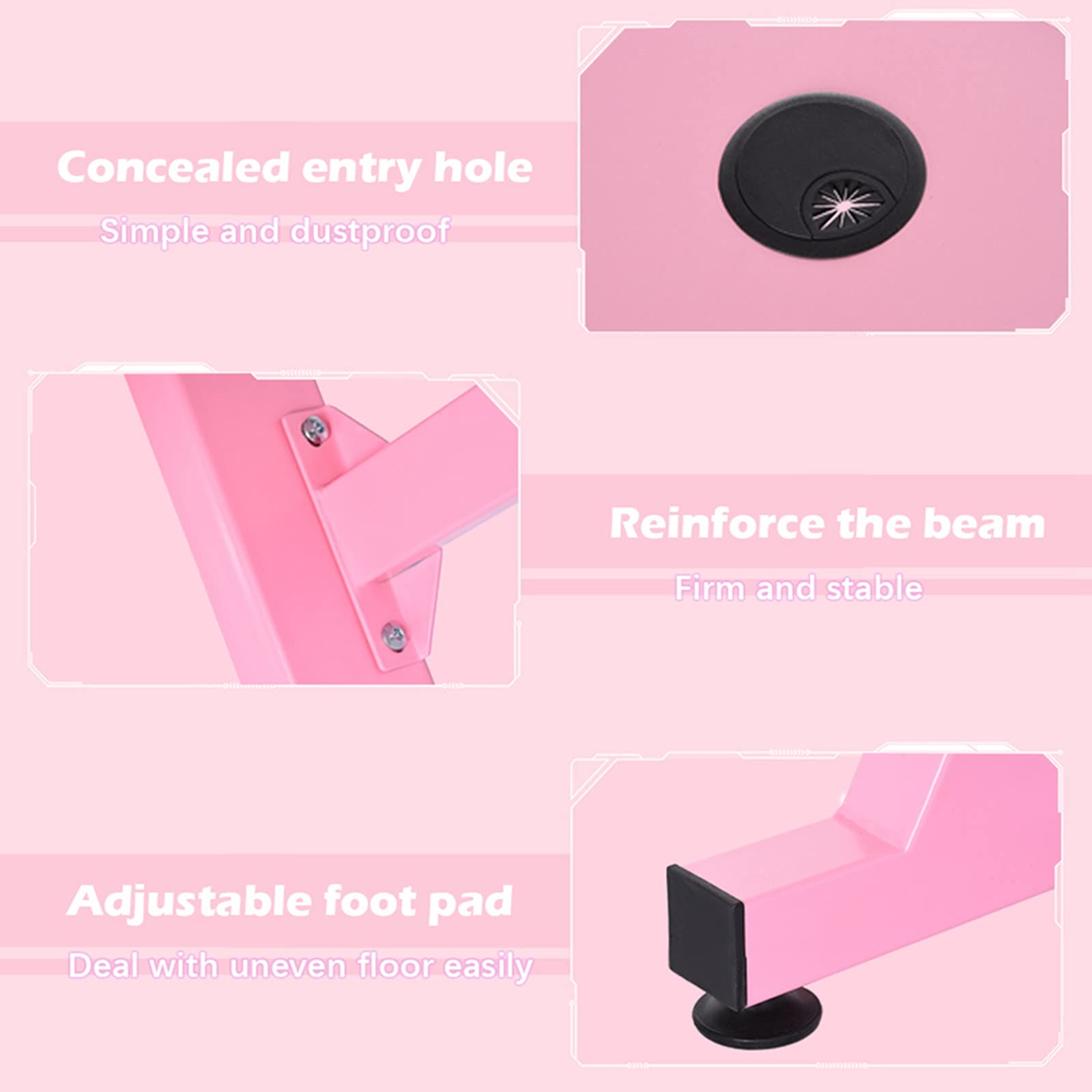 47.2 Inch Pink Gaming Desk - Ergonomic Z-Shaped Computer Table for Home Office & Gaming Workstation | Perfect for PC Gaming, Streaming & Remote Work (Pink)