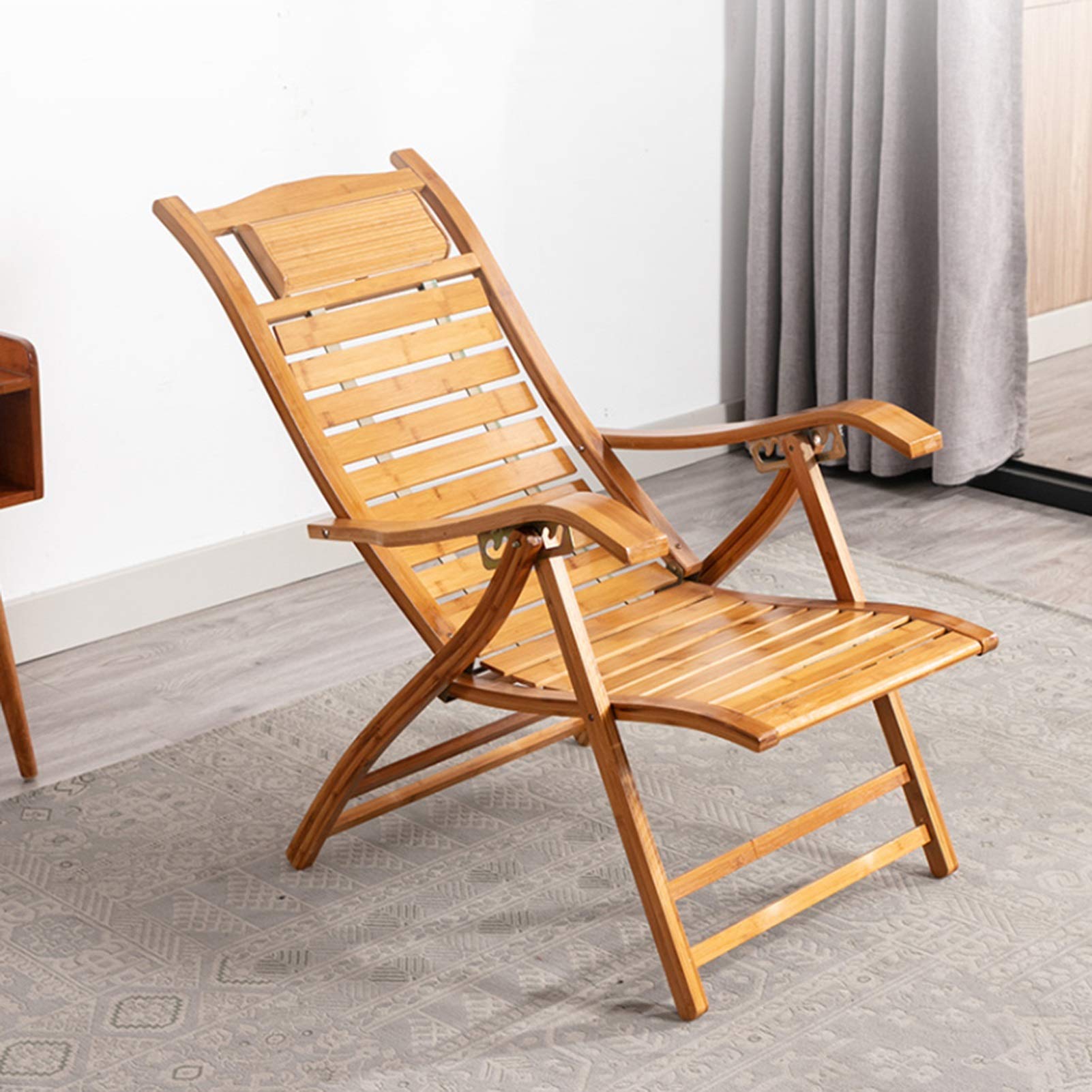 Adjustable Wooden Folding Recliner Chair - 5-Position Backrest with Headrest, Outdoor Sun Lounger for Garden, Balcony & Patio | Perfect for Relaxing, Sunbathing & Napping