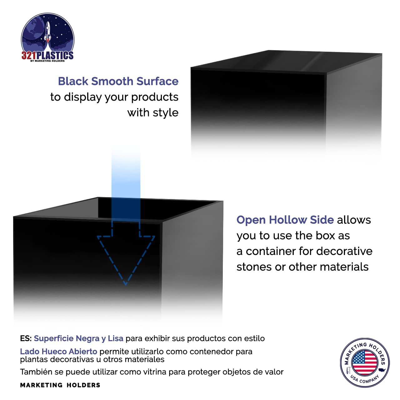 Black Pedestal Display Stand 12x12x16 Inches - 5-Sided Tall Cube for Art Exhibits, Flower Arrangements, Plant Displays, Retail Risers & Collectible Showcases | No Lid Cover | Modern Home & Store Decor