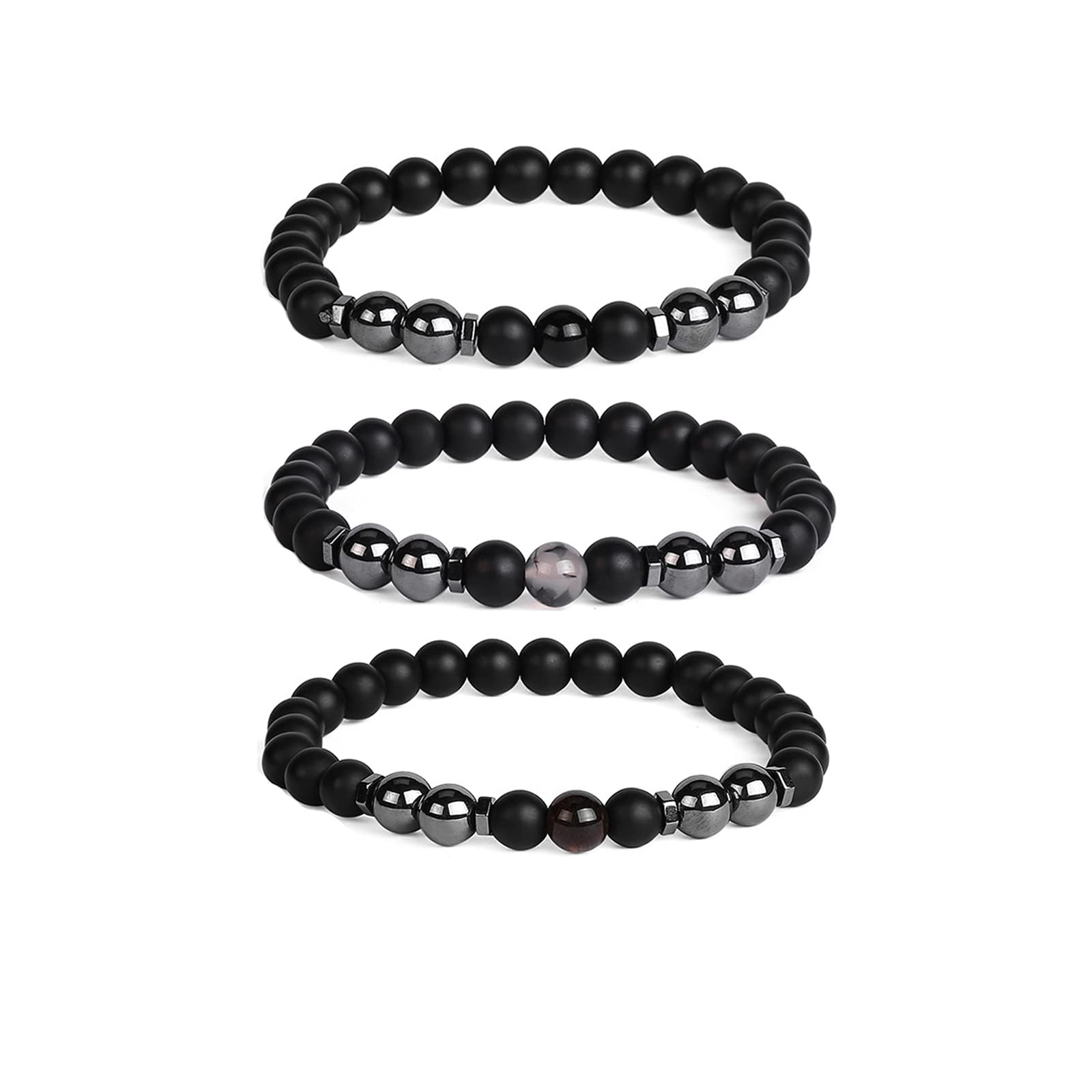 3PCS Black Obsidian Anklet Set - Magnetic Therapy Lymphatic Drainage Bracelet & Ankle Jewelry for Women & Men - Anxiety Relief, Yoga Meditation Beads - Perfect for Healing, Stress Relief & Spiritual Wellness