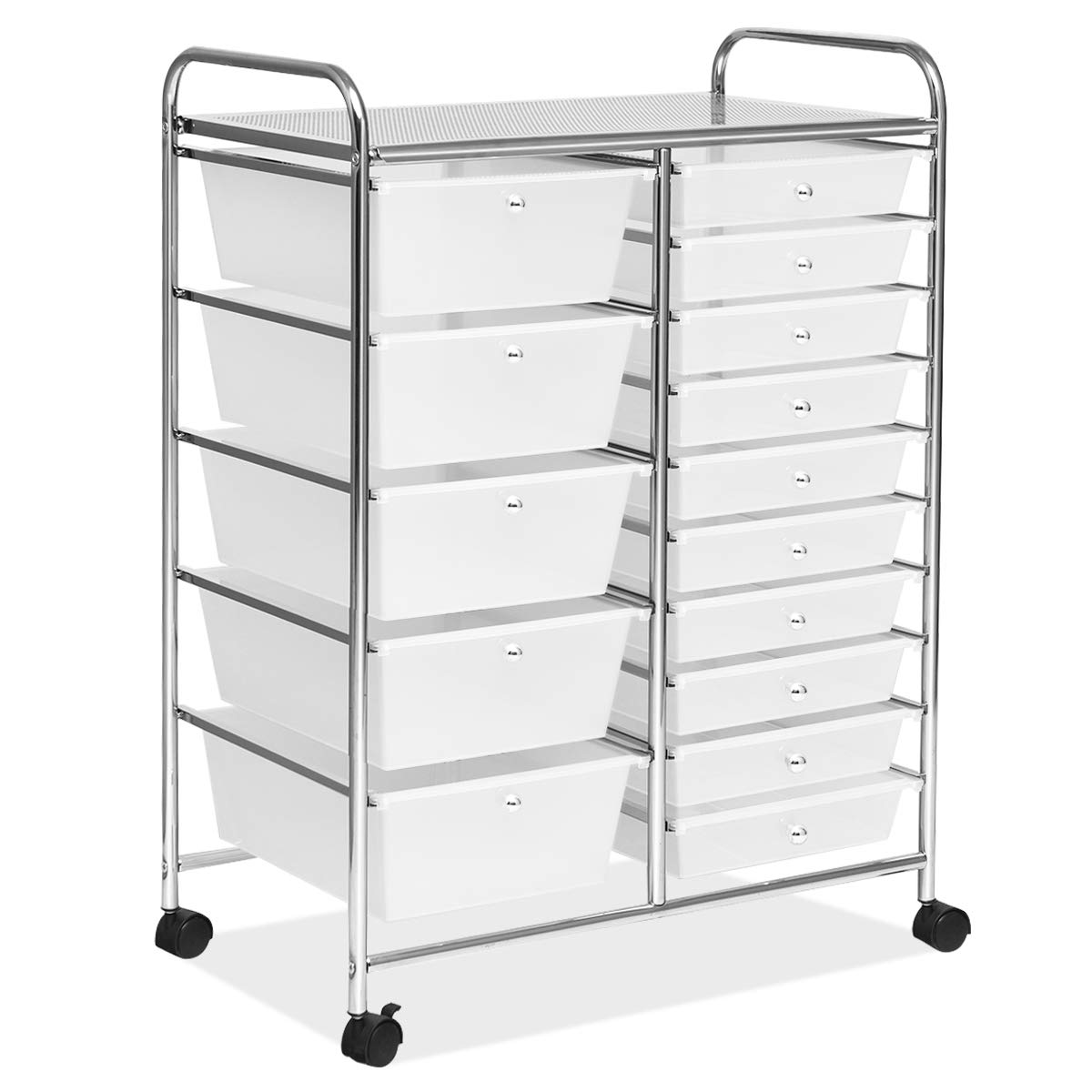 RELAX4LIFE 15-Drawer Rolling Storage Cart with Wheels, Semi-Transparent Mobile Utility Organizer for School, Office, Home & Beauty Salon - Perfect for Craft Supplies, Makeup Storage & Office Organization (Clear)