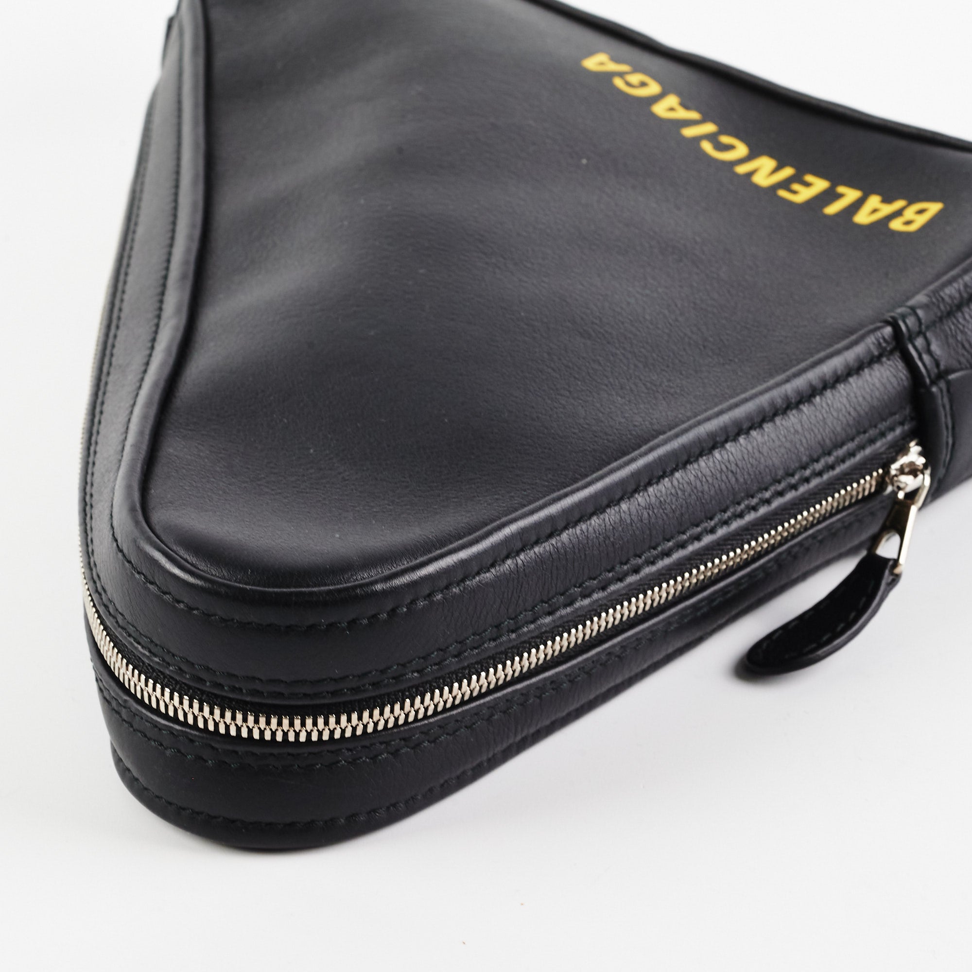 Balenciaga Triangle Zip Clutch Bag for Women - Black Leather Crossbody Purse - Perfect for Evening Parties, Travel & Daily Use
