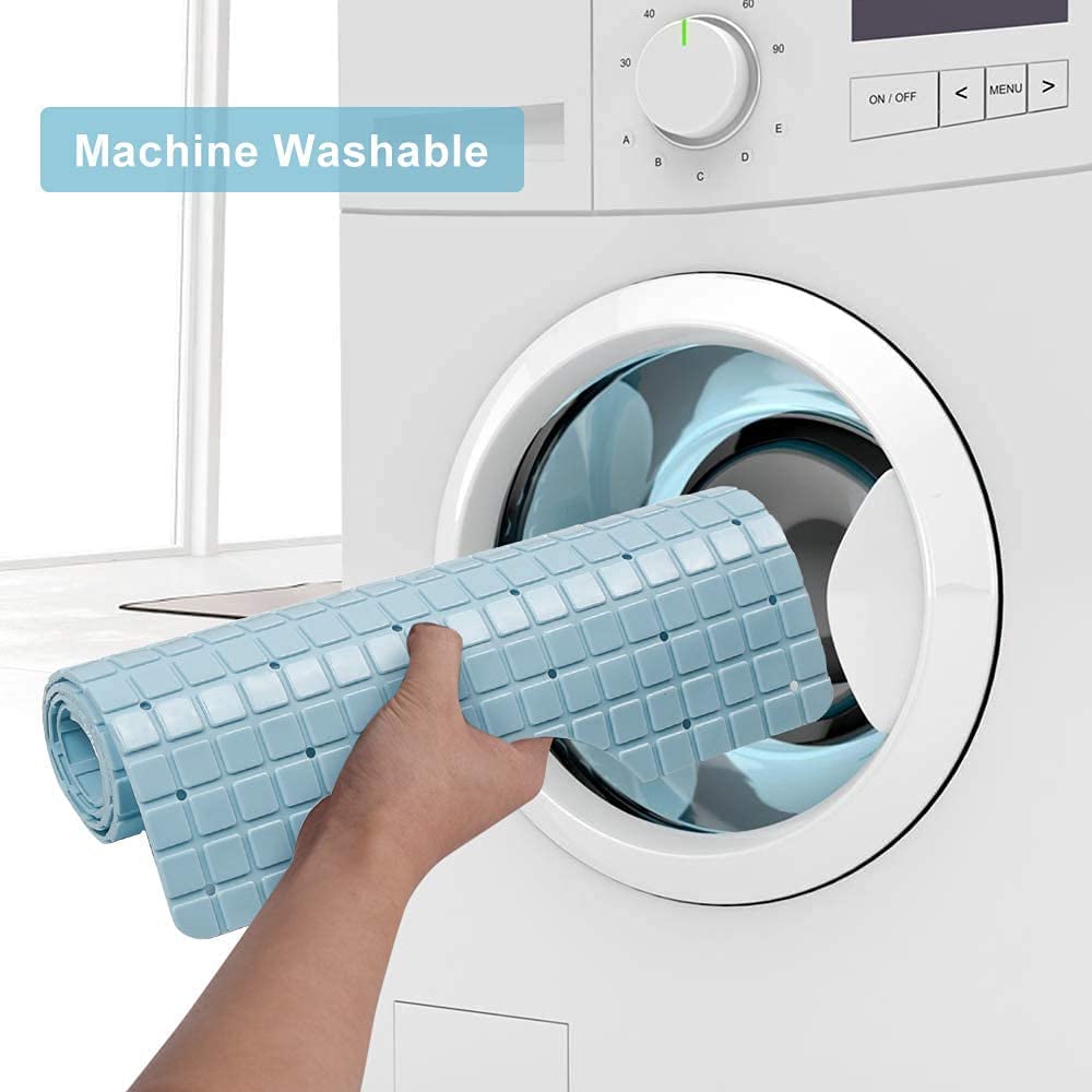 Non-Slip Square Bath Mat with Suction Cups & Drain Holes | Machine Washable Blue Shower Mat for Bathtub & Tub | Perfect for Bathroom Safety & Wet Floor Protection