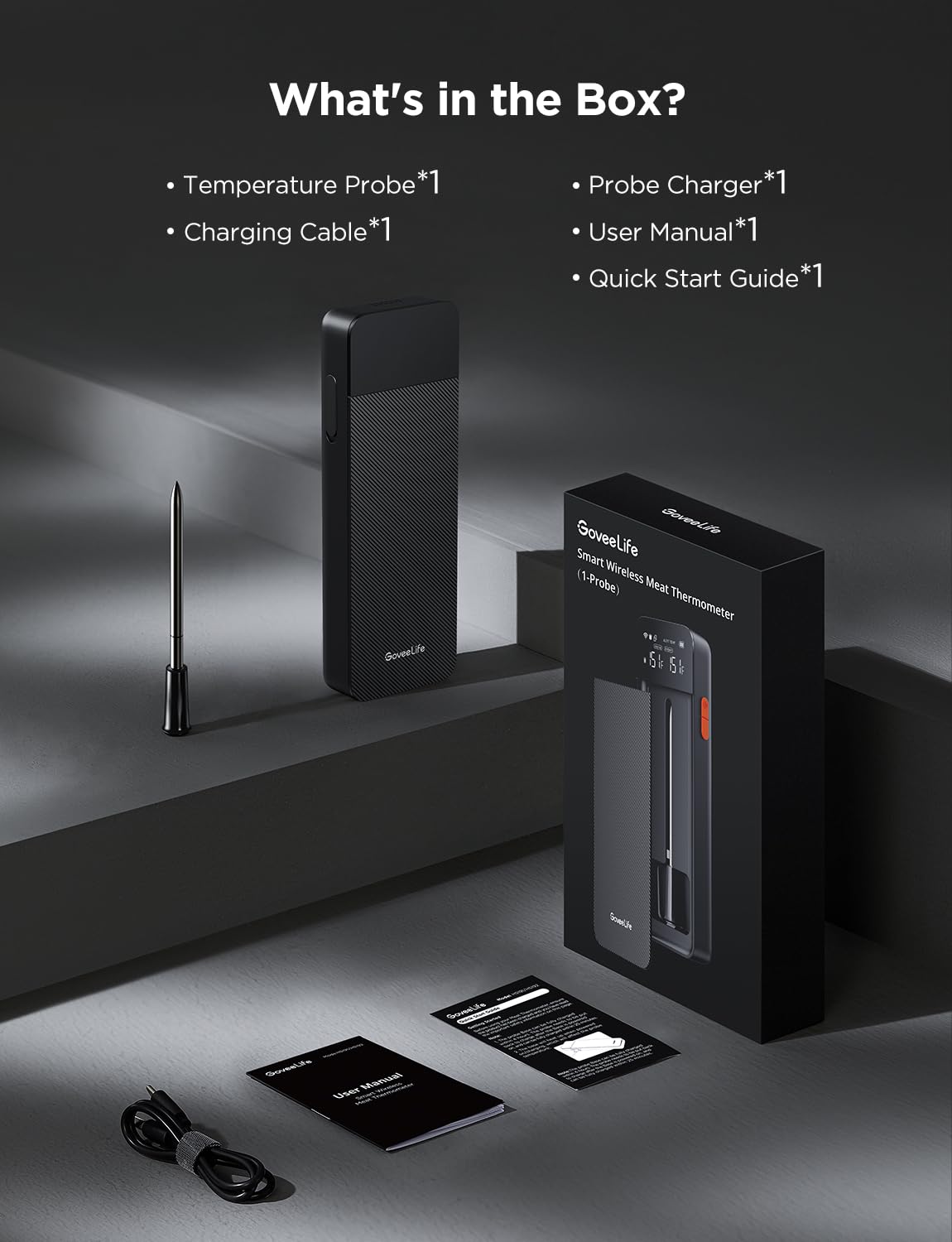 GoveeLife Wireless Digital Meat Thermometer with WiFi & Bluetooth - Long Range Probe, Rechargeable Base, App Alerts & Recipes for BBQ, Grilling, Smoking, Oven Cooking | Perfect for Home Chefs & Outdoor Cooking Enthusiasts