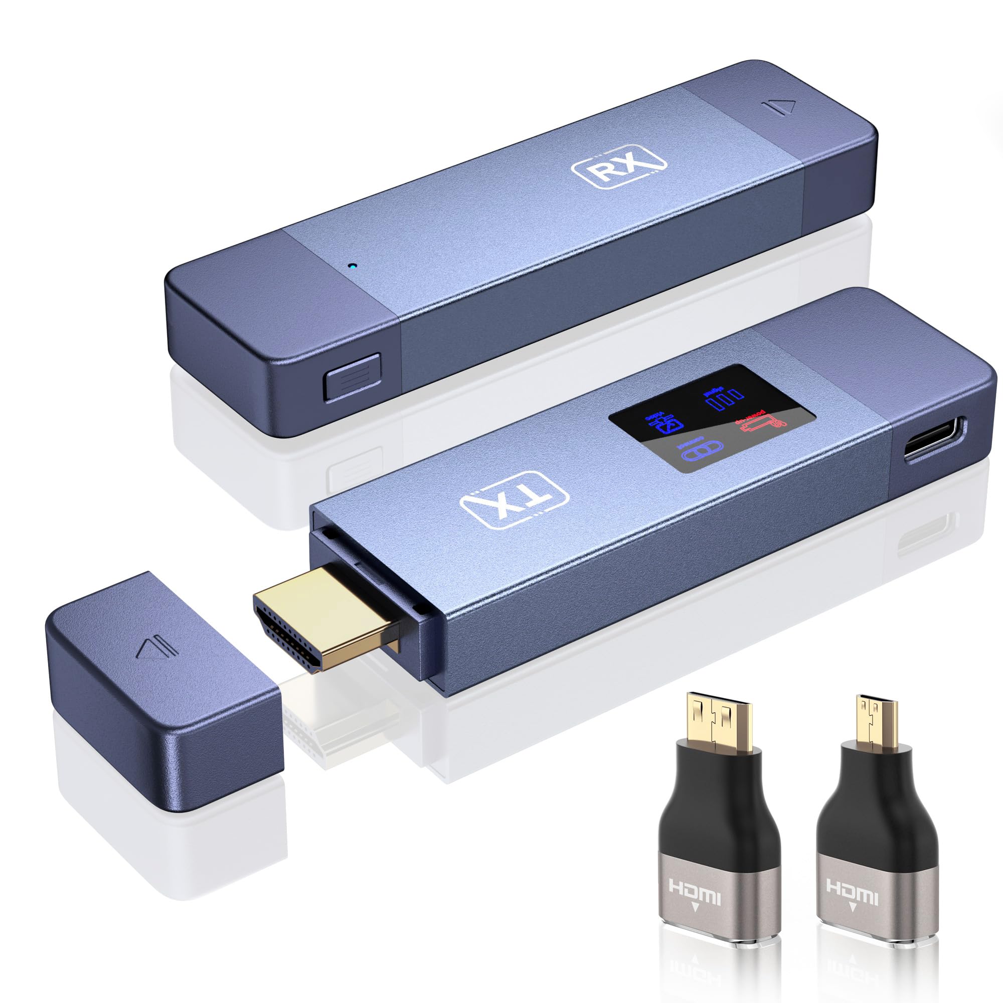 Wireless HDMI Transmitter and Receiver Kit - 2.4G/5G Dual Band Plug & Play HD Extender with LED Screen for Streaming Video/Audio from Laptop, PC, TV Box to Monitor or Projector | Perfect for Home Theater, Office Presentations & Gaming Setups
