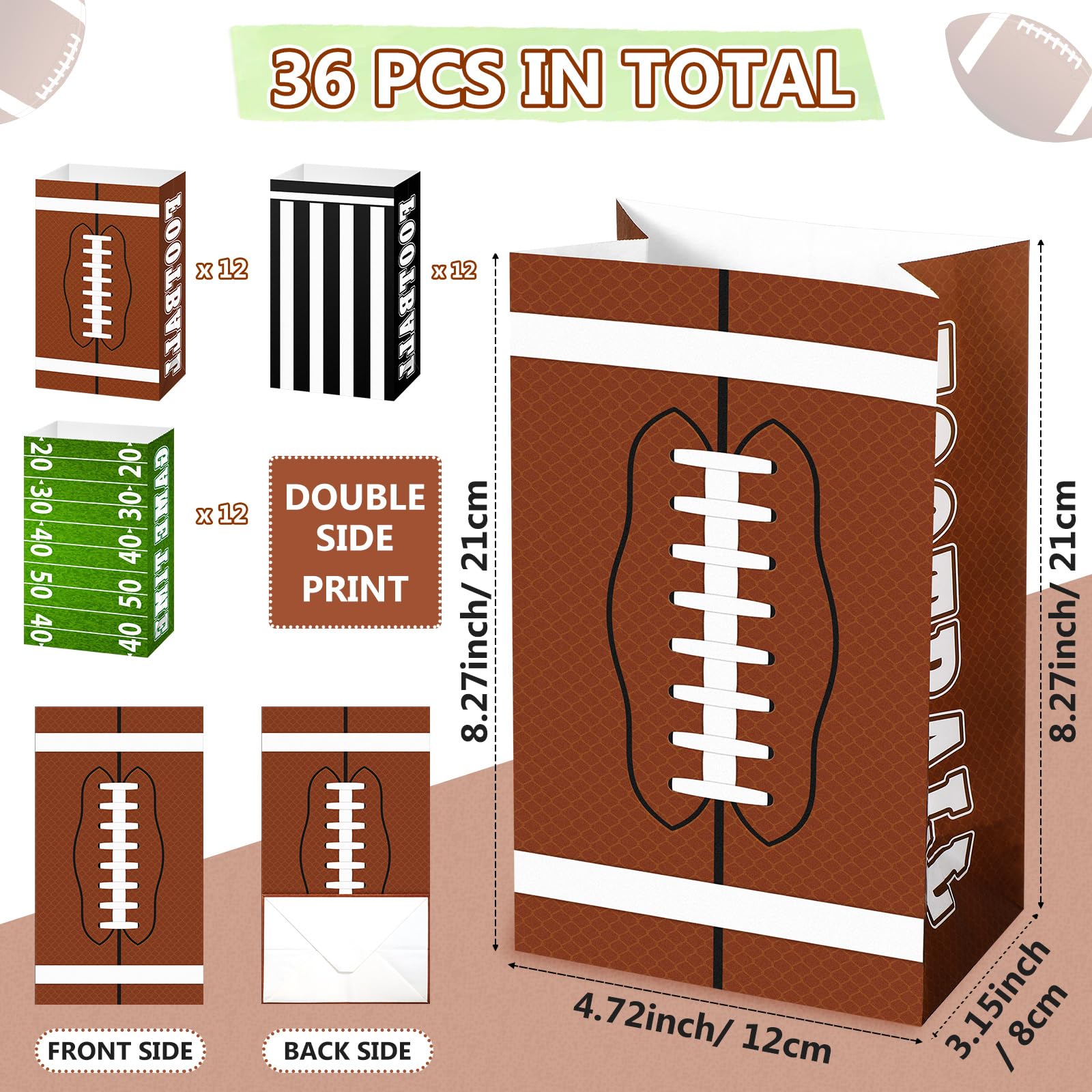 36 Pack Football Party Favor Bags - Themed Paper Gift Treat Candy Bags for Game Day Decorations, Tailgating & Birthday Party Supplies - Perfect for Super Bowl, Sports Themed Events & Kids Birthday Parties
