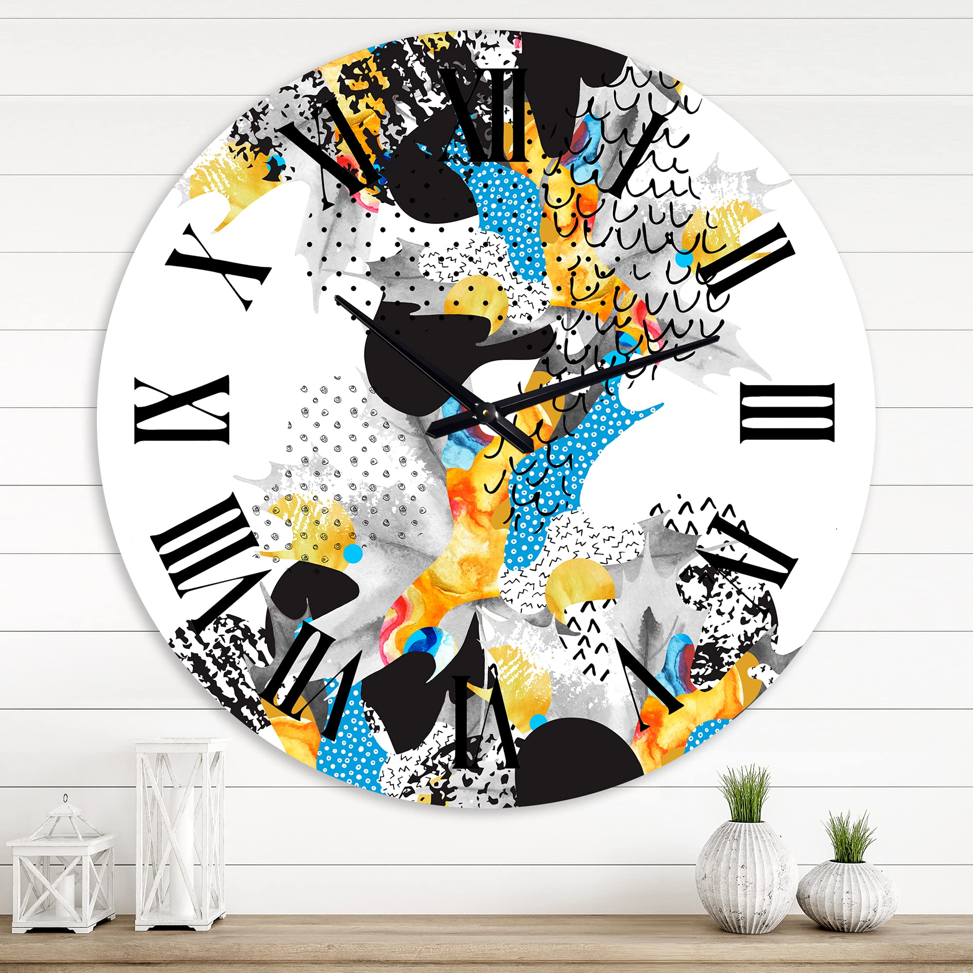Bauhaus Memphis Style Modern Wall Clock - Minimalist Abstract Fluid Shapes, Large Fractal Design for Bedroom & Living Room Decor | Perfect for Home, Office & Interior Design