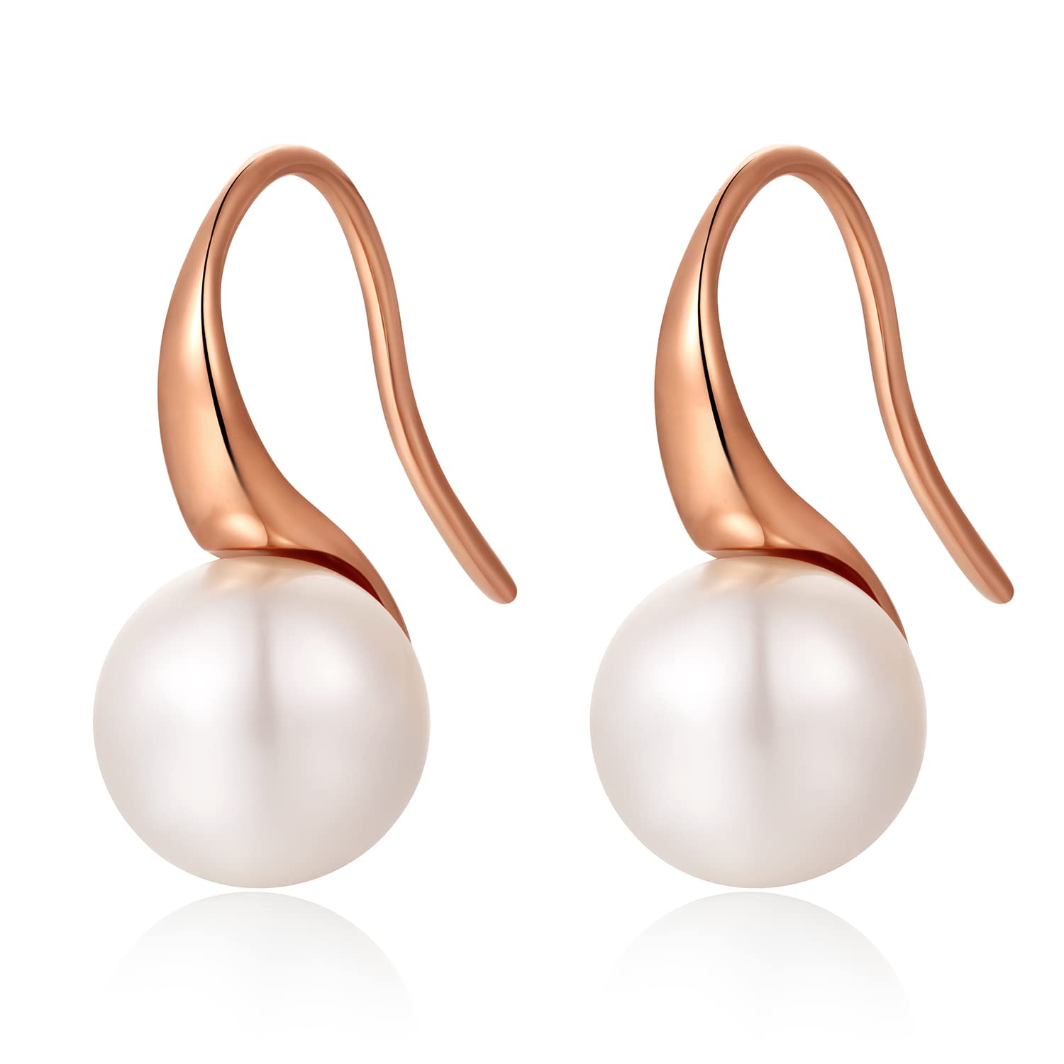 925 Sterling Silver Pearl Dangle Earrings for Women | 8MM-10MM White Pearl Drop Earrings with Diamond Accents | Elegant Jewelry Gift for Wedding, Party & Date Night