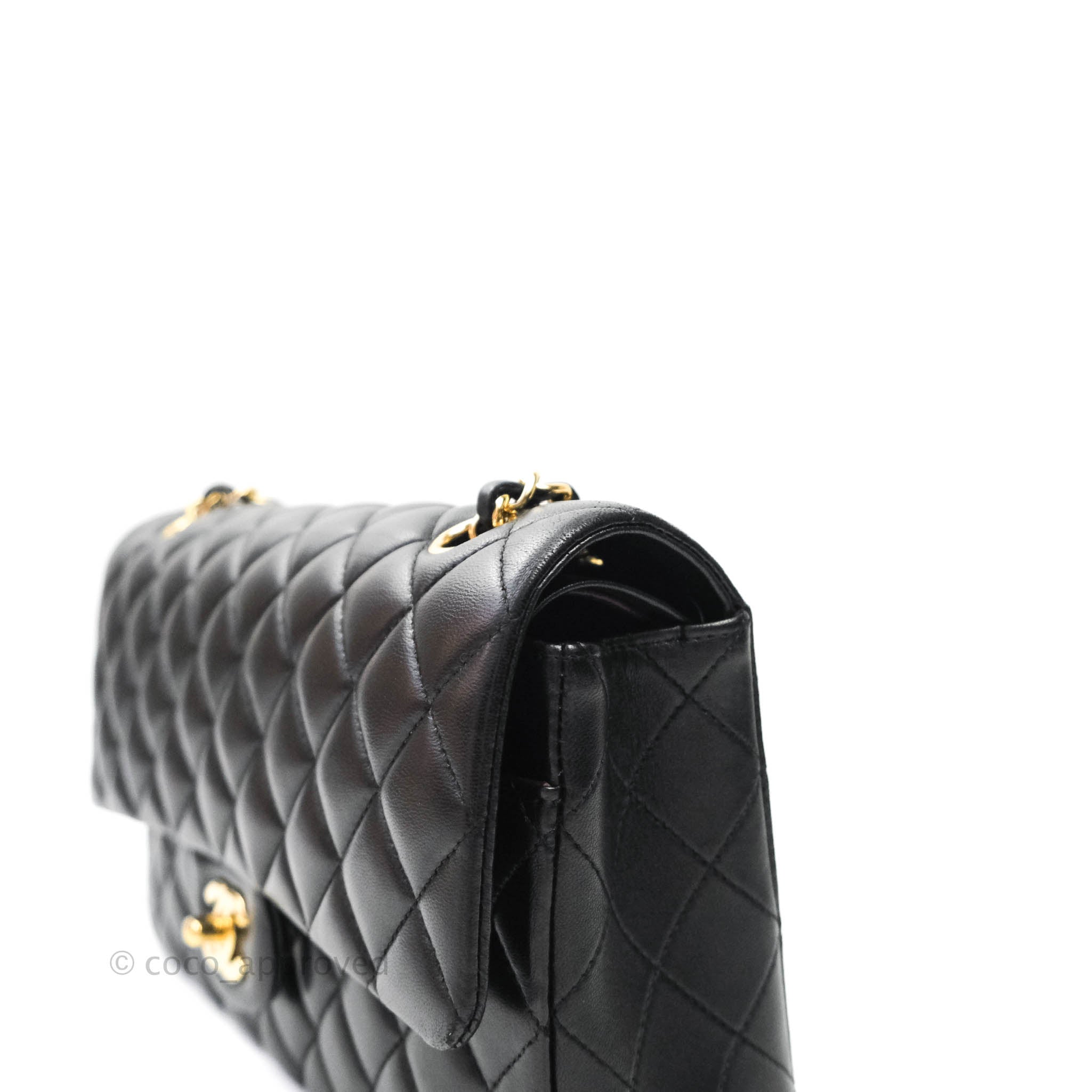 Chanel Classic Medium Double Flap Bag Black Lambskin Gold Hardware - Luxury Designer Handbag for Women, Perfect for Evening Events & Special Occasions