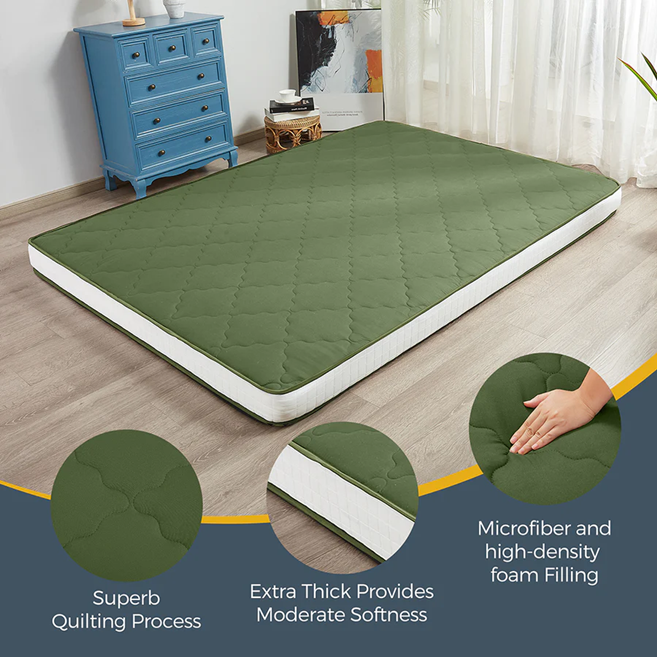 MAXYOYO Padded Japanese Floor Mattress - Green Foldable Roll Up Futon Mattress for Bedroom, Guest Room & Travel | Comfortable Floor Sleeping & Lounging