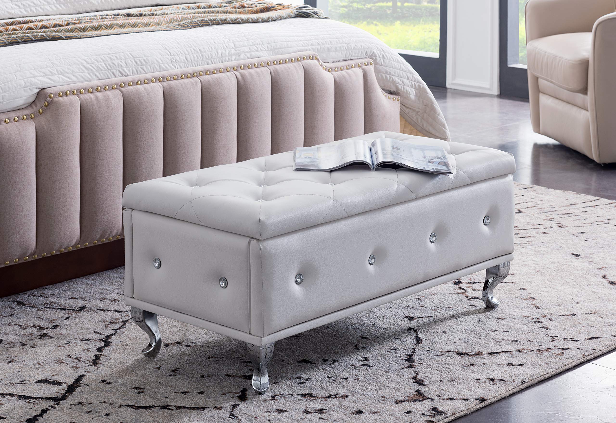 Kings Brand White Wooden Bench - Sturdy & Stylish Furniture for Entryway, Bedroom, or Garden Seating