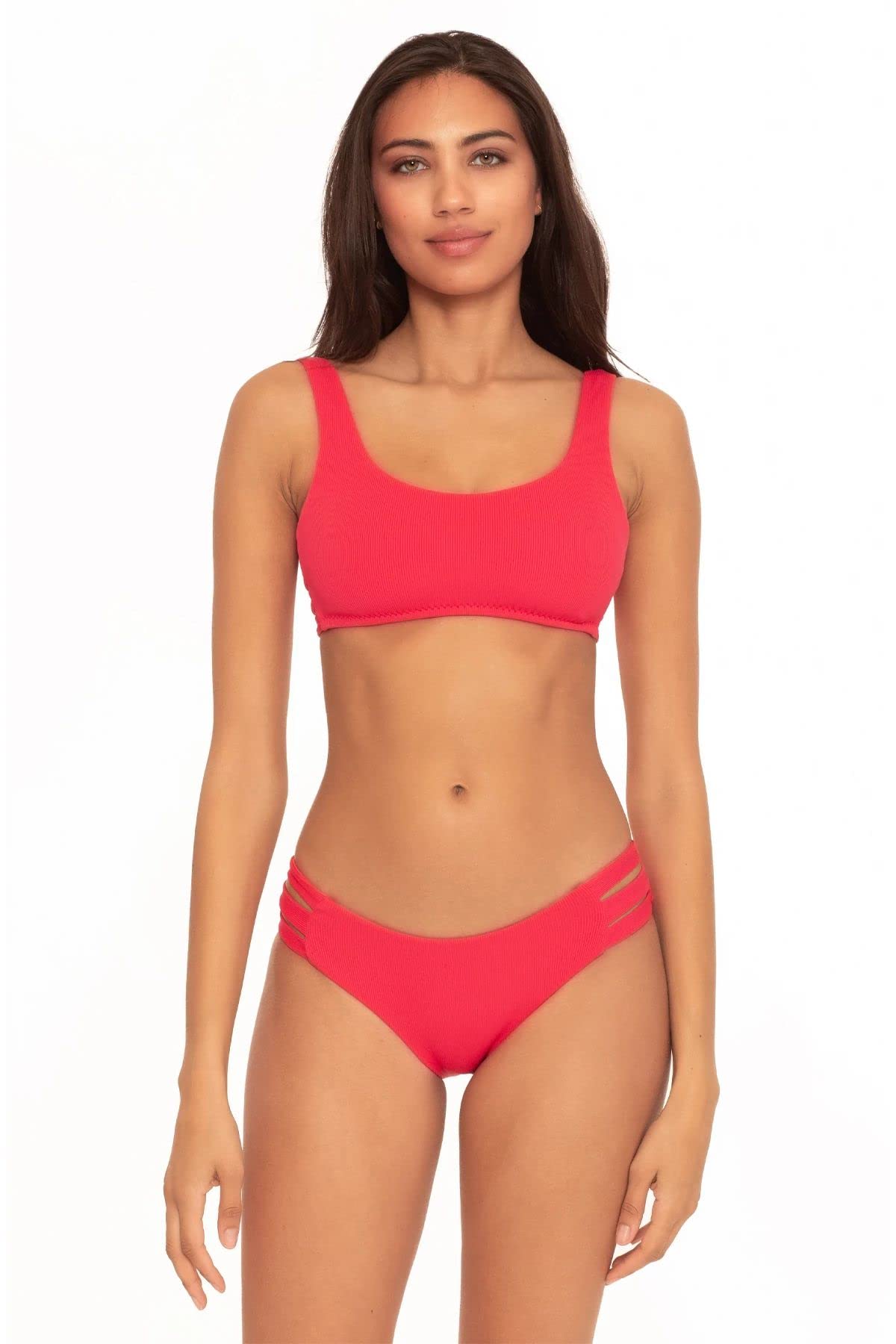 Becca by Rebecca Virtue Kiera Bralette Bikini Top - Women's Sexy Swimwear, Cherry Red, Medium Size | Perfect for Beach Vacation, Pool Party & Summer Getaways