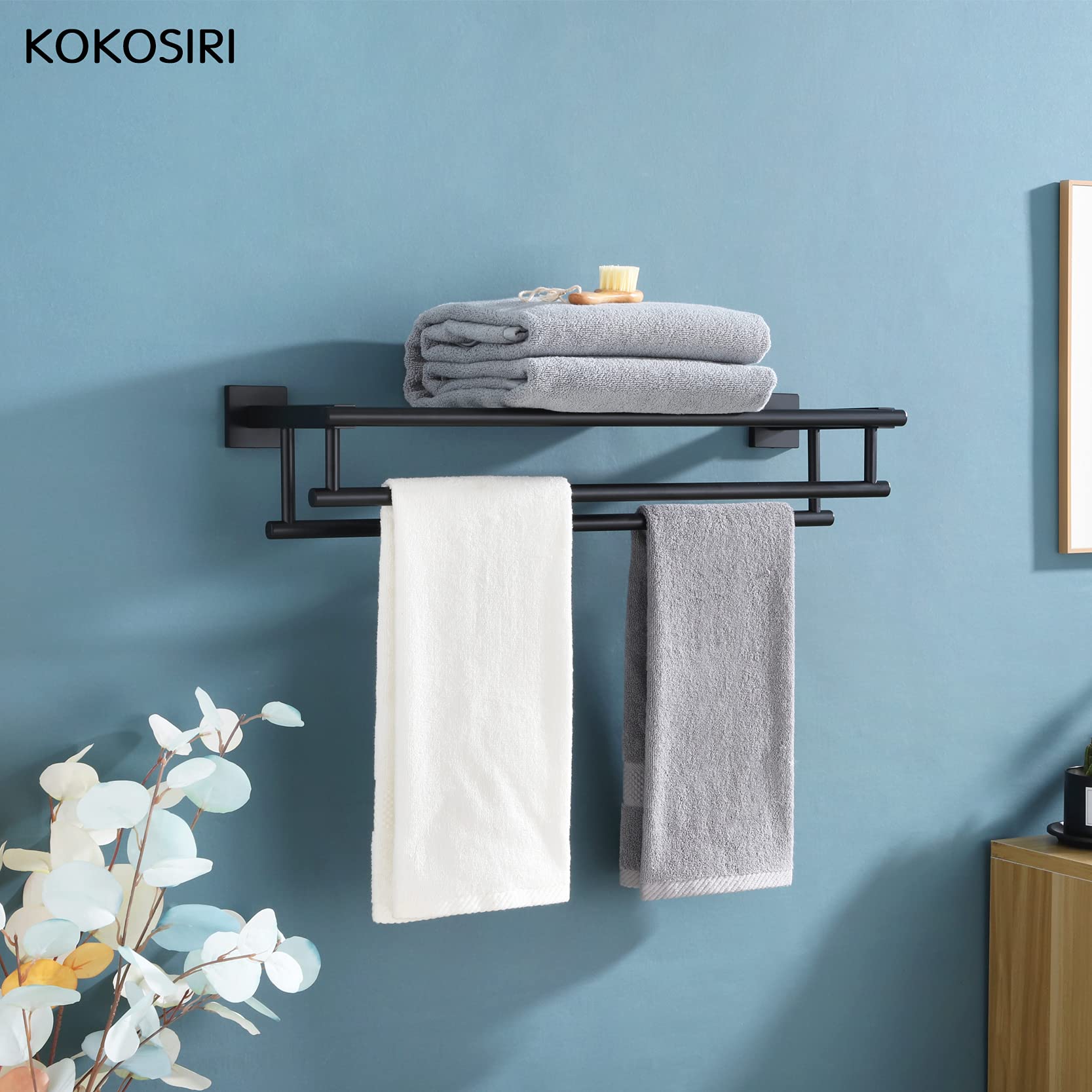 KOKOSIRI 20 Inch Double Towel Bar Wall Mounted Bathroom Towel Rack - Stainless Steel Matte Black Towel Holder for Bathroom & Shower Organization (B6005BK-L20) | Perfect for Small Spaces & Modern Home Decor