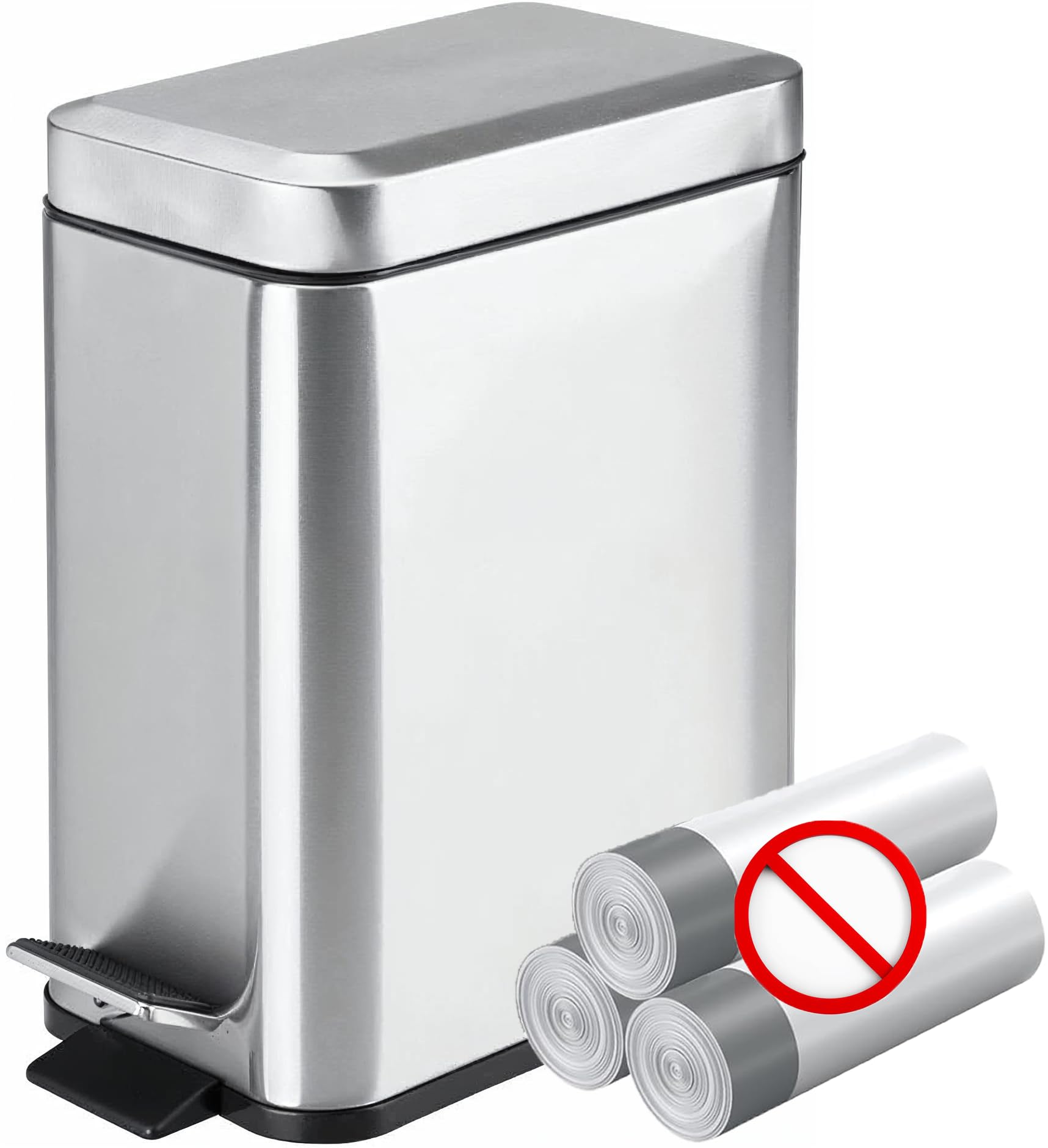 Slim 1.6 Gallon Soft Close Trash Can with Anti-Slip Liner & Lid - Mini Garbage Bin for Bathroom, Kitchen, Bedroom, Office | Space-Saving Waste Basket for Small Spaces & Home Decor