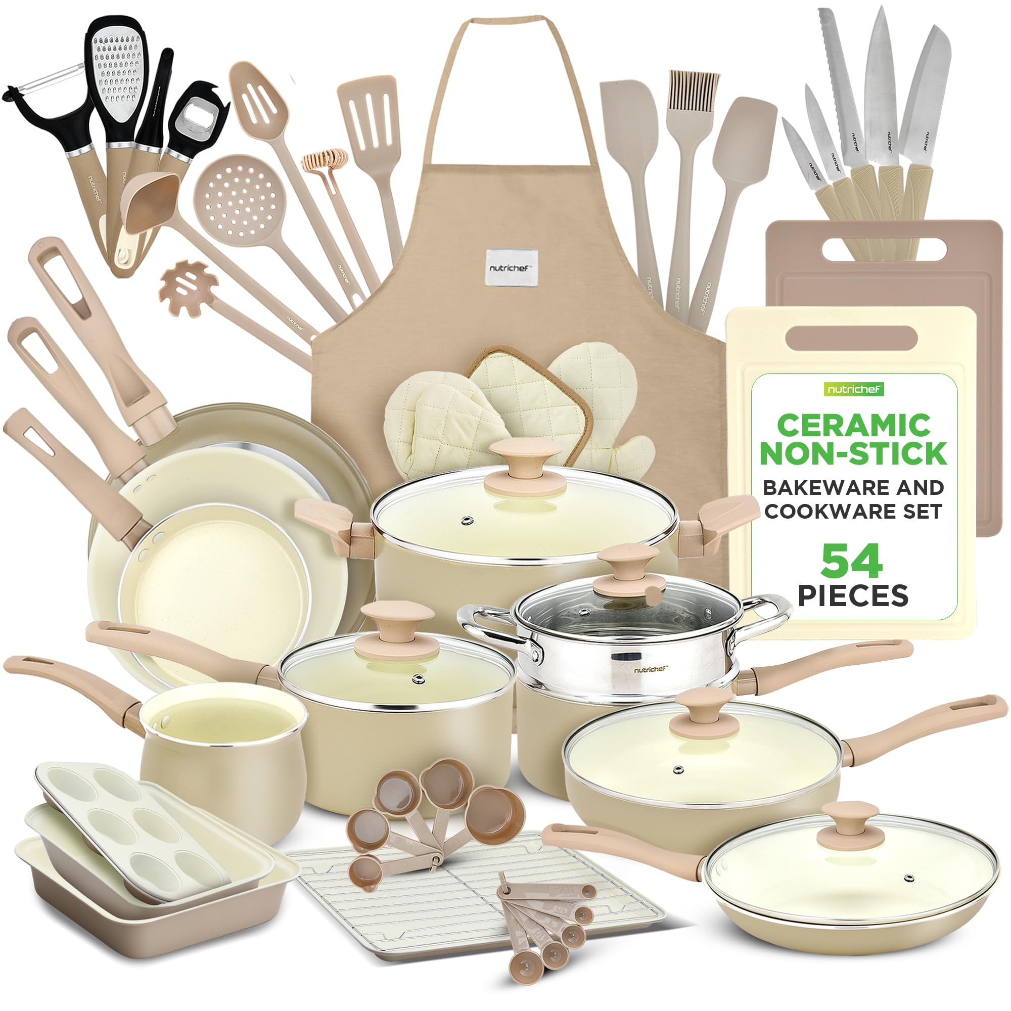 Nutrichef 54-Piece Marble Non-Stick Cookware and Bakeware Set - Professional Kitchen Pots & Pans with Heat-Resistant Tools for Baking, Frying & Cooking | Perfect for Home Chefs & Family Meals