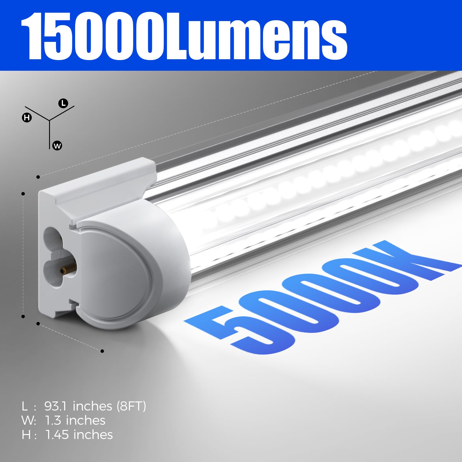Barrina 8FT LED Shop Light - 100W 15000LM 5000K Daylight White, Linkable V-Shape T8 Tube Lights with Clear Cover, ETL Certified (10 Pack) - Perfect for Garage, Warehouse, Workshop, Basement and Commercial Lighting