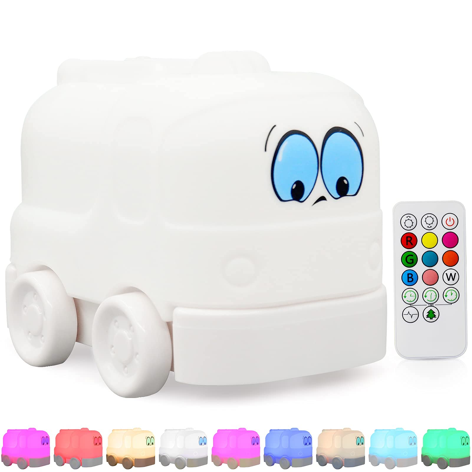 ShaArkMango Fire Truck LED Night Light - Soft Silicone Bedside Lamp with Remote Control, USB Rechargeable, 9 Color Changing Modes | Cute Aesthetic Nursery Decor, Kids Room Lighting for Bedtime & Playtime