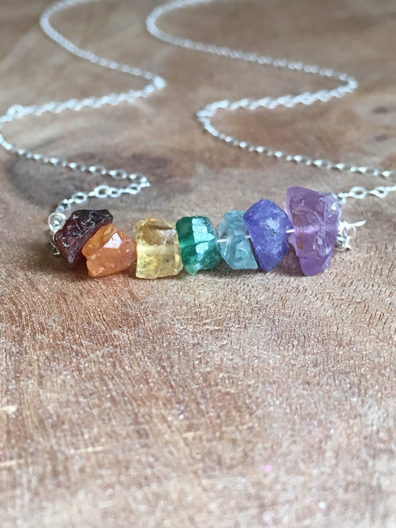Raw Genuine Chakra Crystal Necklace - Natural Gemstone Healing Jewelry for Women & Men (Silver/Gold) - Spiritual Gift, Meditation & Energy Balancing Accessory