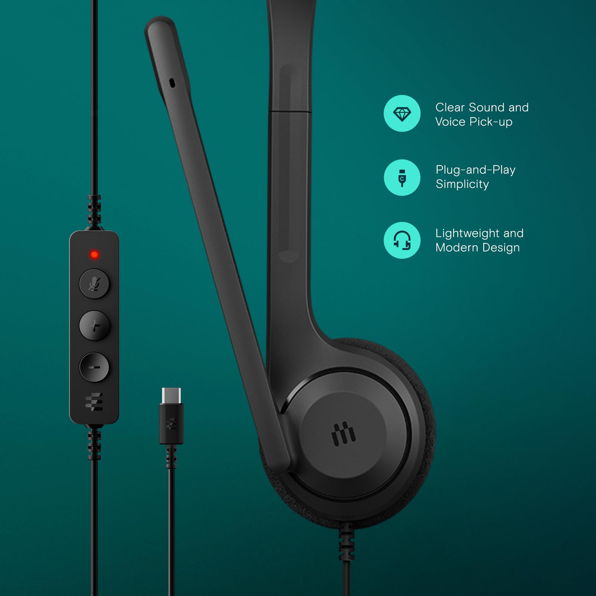 EPOS C1 USB C Wired Headset - Noise-Canceling Microphone, Hi-Fi Sound, Comfortable On-Ear Design for Office & Home - Perfect for Video Calls, Gaming & Remote Work (Chromebook Certified)