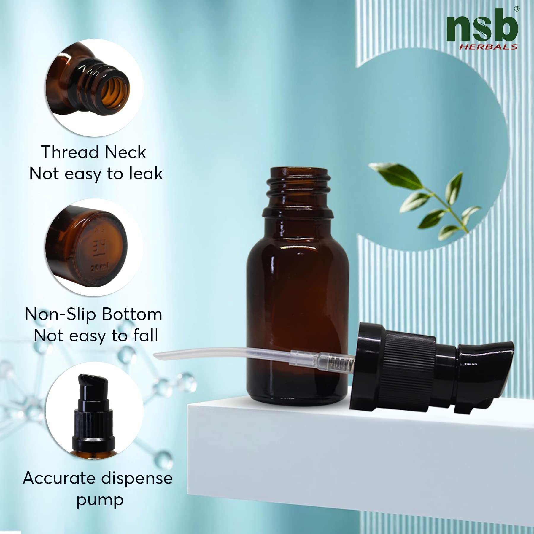 15ml Amber Glass Bottle with Pump for Essential Oils & DIY Skincare - Pack of 24
