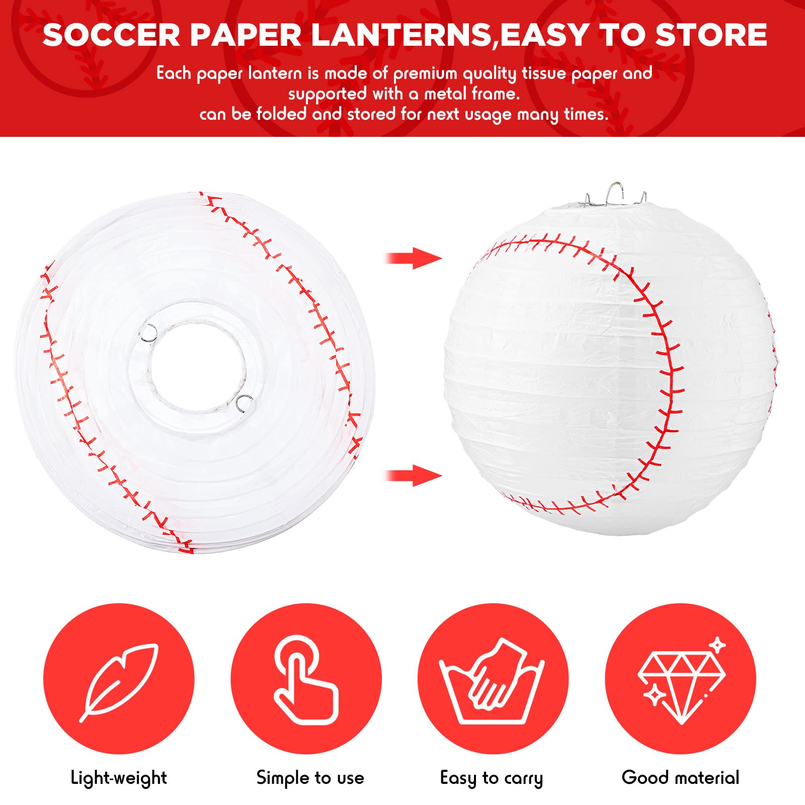 12 Pack Baseball Themed Paper Lanterns - 8 Inch Hanging Party Decorations for Baseball Birthday, Sports Team Events & Game Day Celebrations - Perfect for Baseball Field Parties, Dugout Decor & Fan Zone Atmosphere