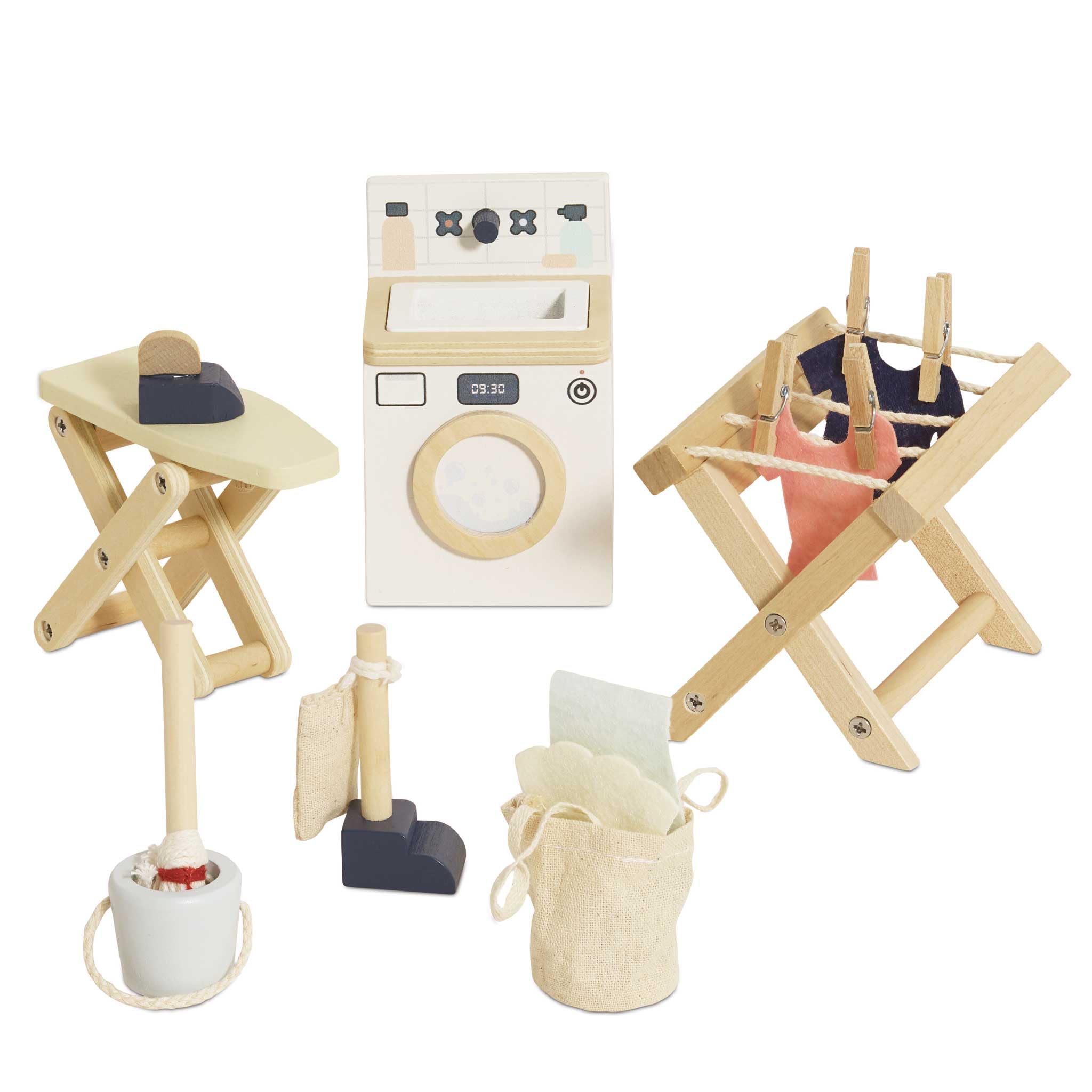 Le Toy Van Wooden Dollhouse Laundry Set with Accessories for Kids 3+ | Pretend Play Toy