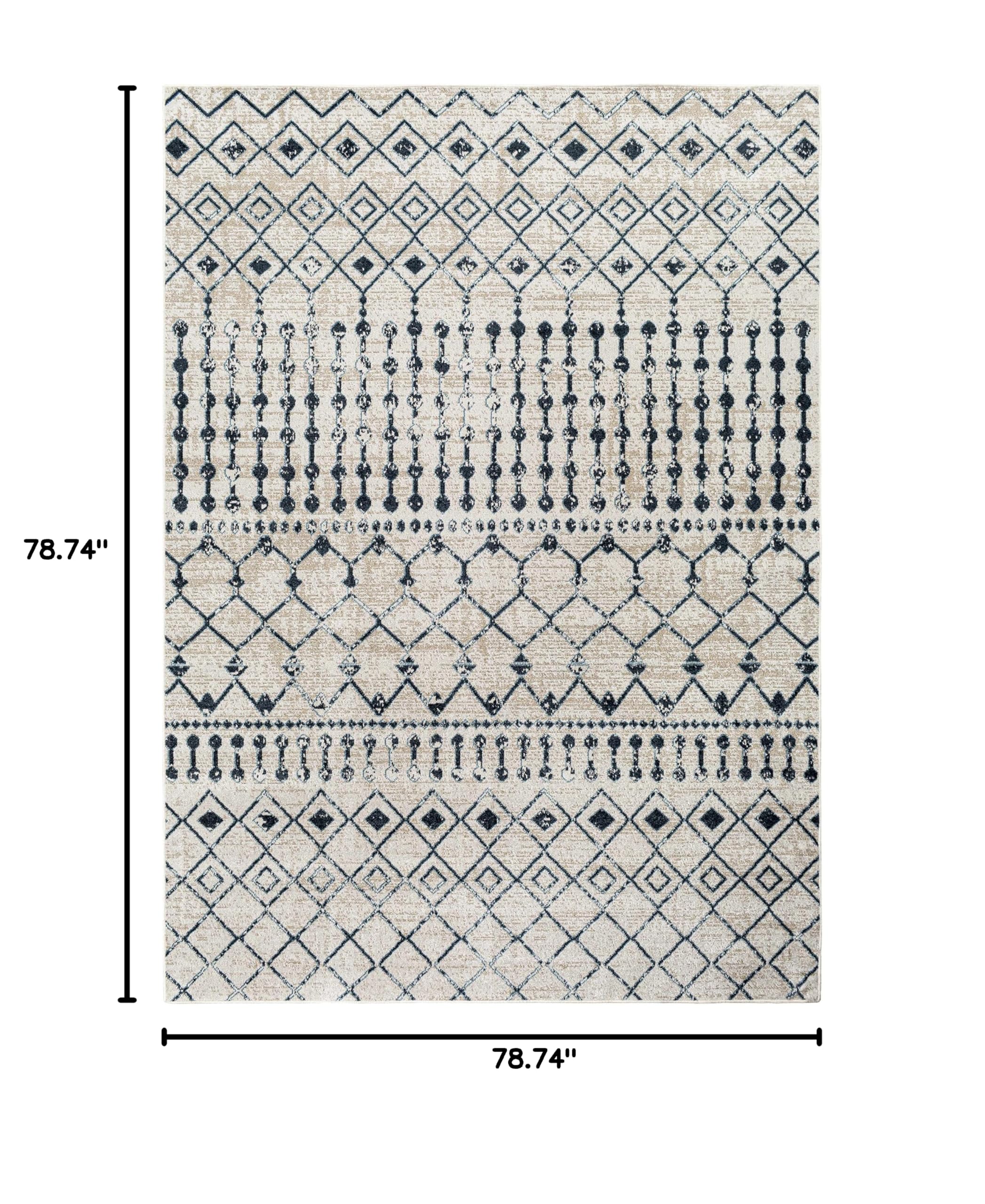 Modderfontein Washable Area Rug for Living Room & Bedroom - Blue & Beige Round 6'7