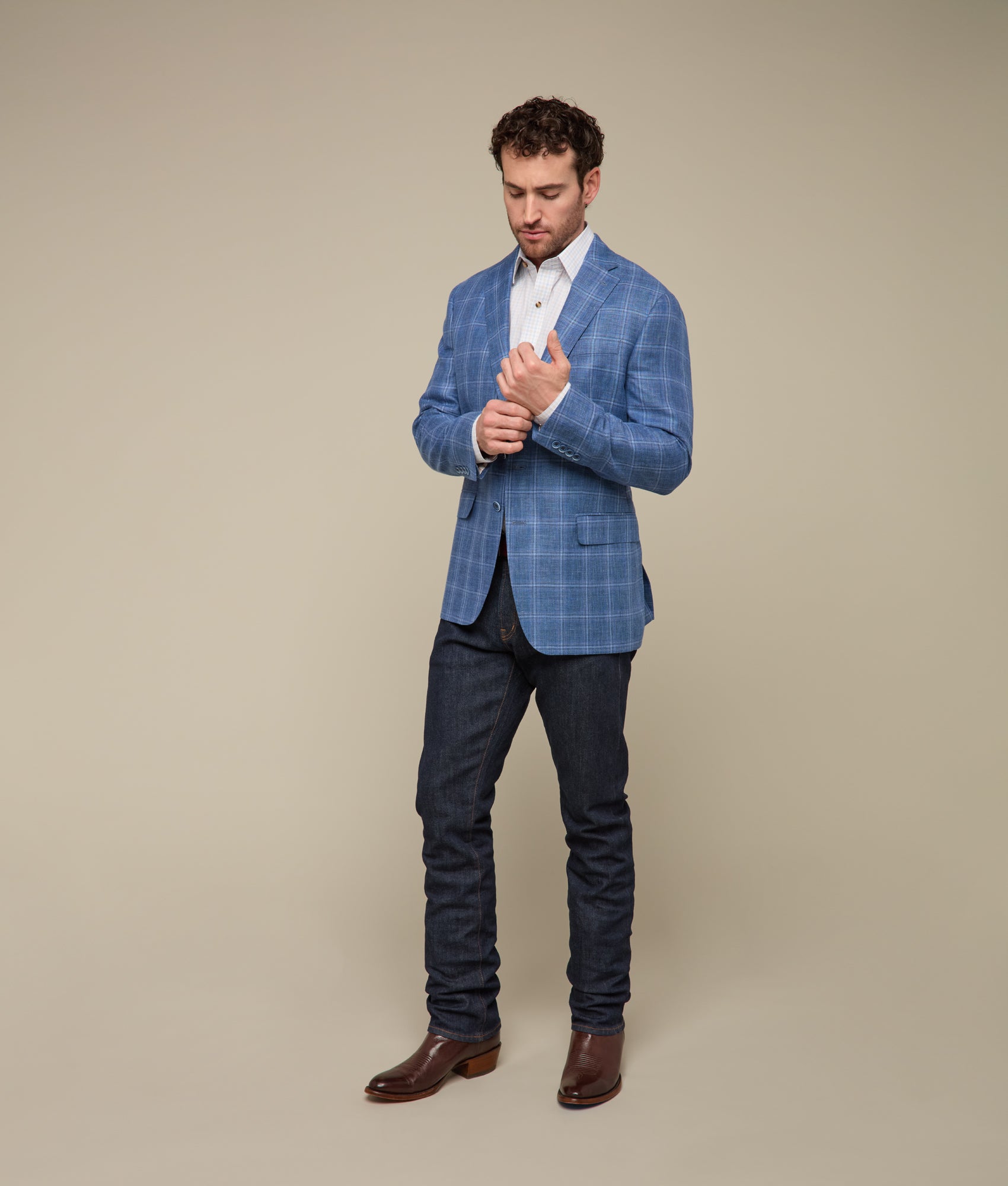 Lucchese Men's Navy Windowpane Sport Coat - Premium Wool Blazer for Business & Casual Wear | Perfect for Office, Weddings & Special Occasions